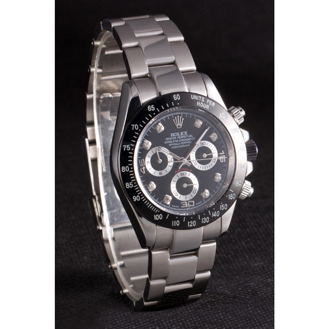 RepTime Watches Rolex Daytona Stainless Steel Black Enameled Black Dial