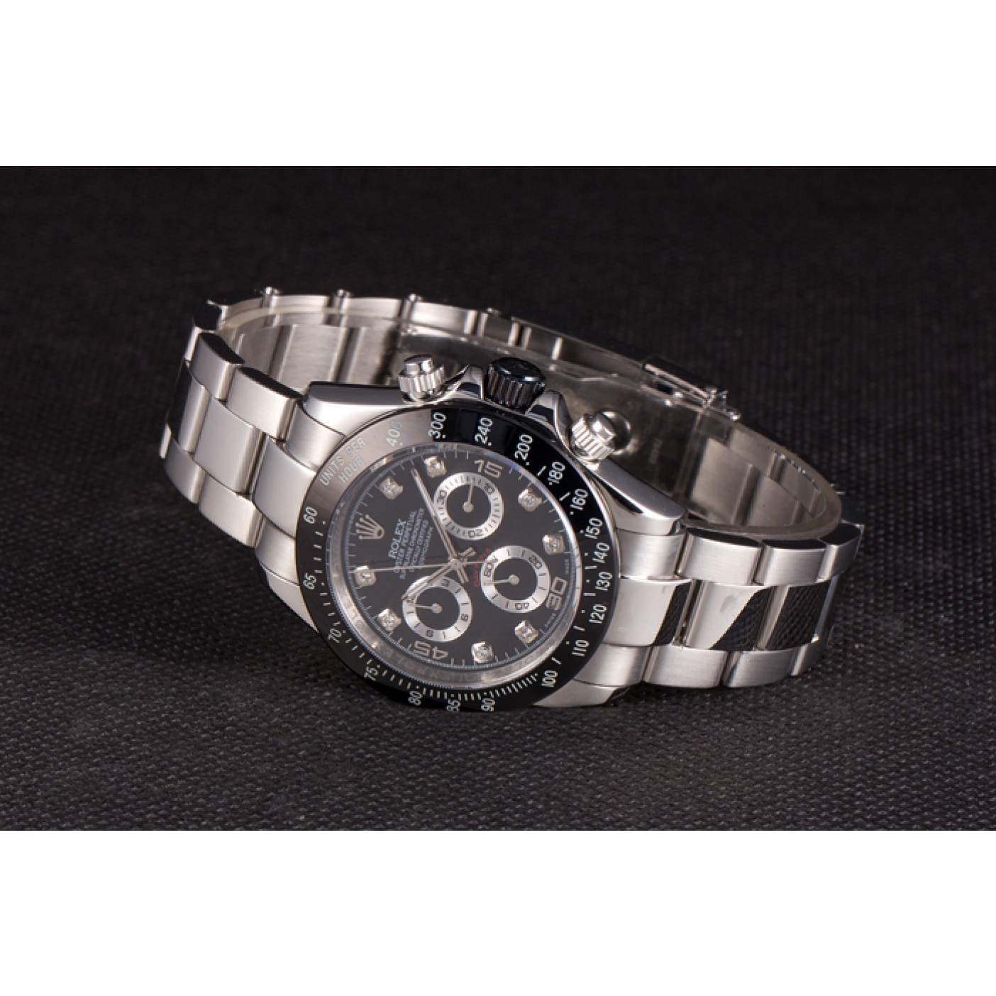 RepTime Watches Rolex Daytona Stainless Steel Black Enameled Black Dial