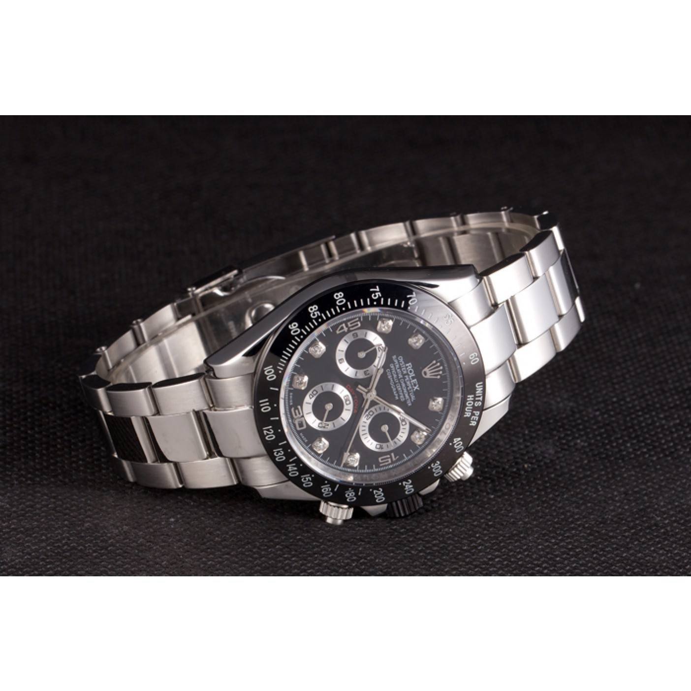 RepTime Watches Rolex Daytona Stainless Steel Black Enameled Black Dial