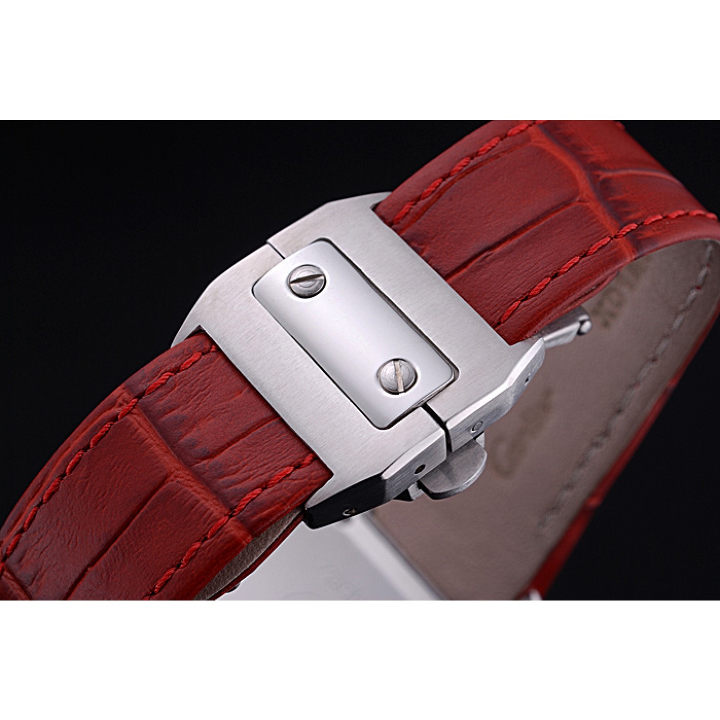 Rep Swiss Cartier Santos White Dial Stainless Steel Case Red Leather Bracelet 622551