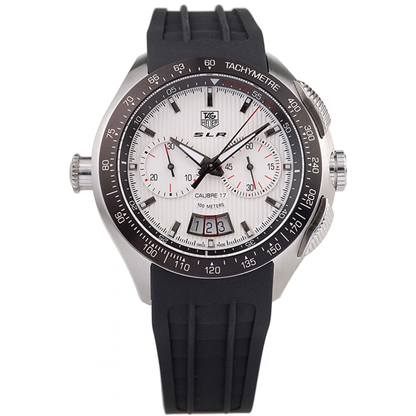 Tag Heuer Swiss SLR Tachymeter Bezel Black Rubber Strap White Dial