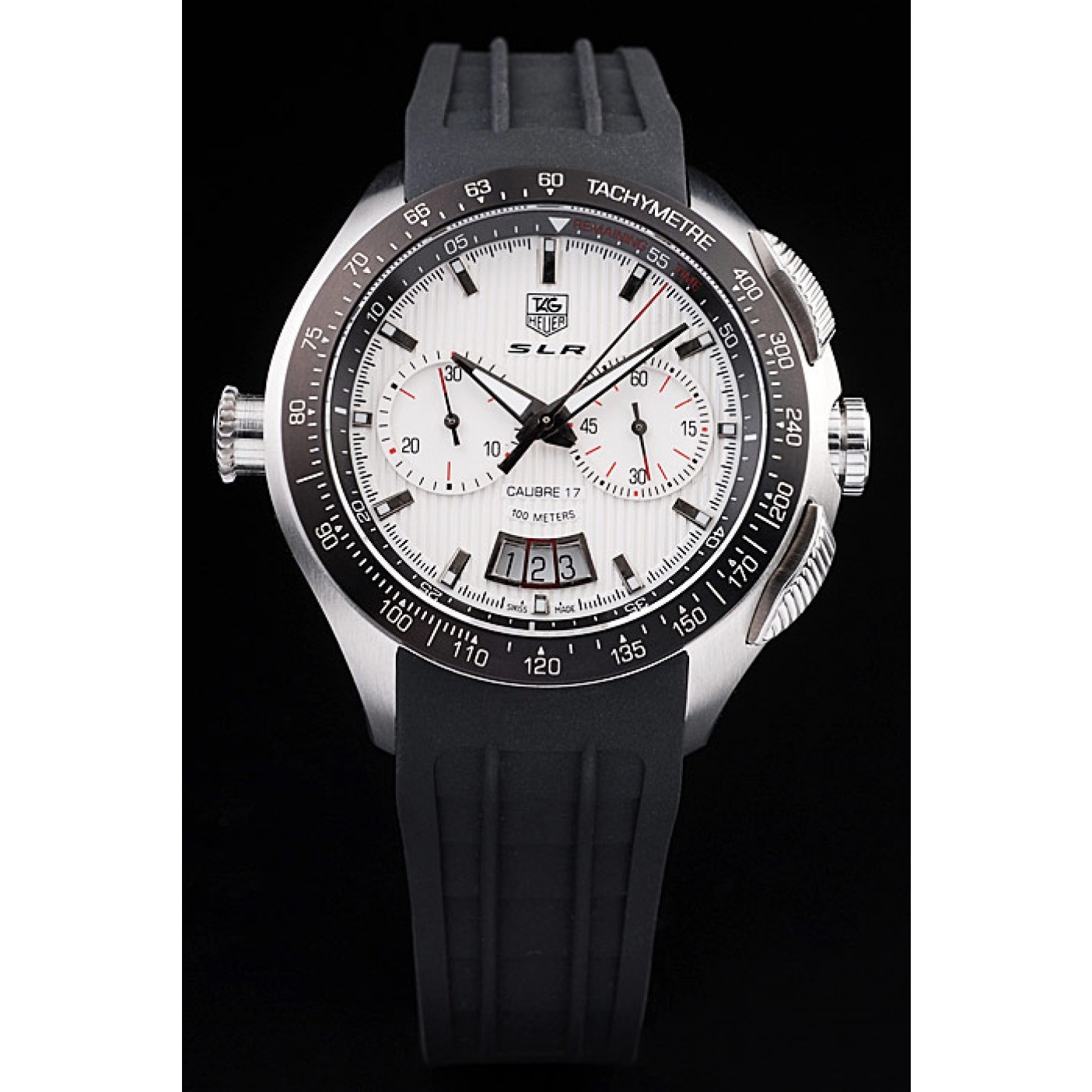 Tag Heuer Swiss SLR Tachymeter Bezel Black Rubber Strap White Dial