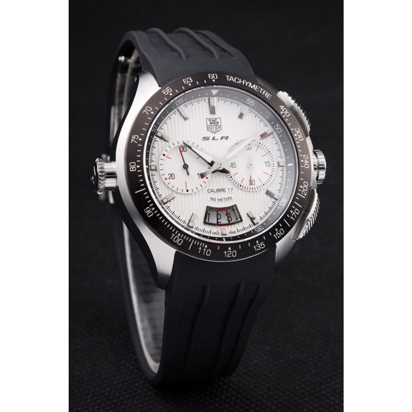 Tag Heuer Swiss SLR Tachymeter Bezel Black Rubber Strap White Dial