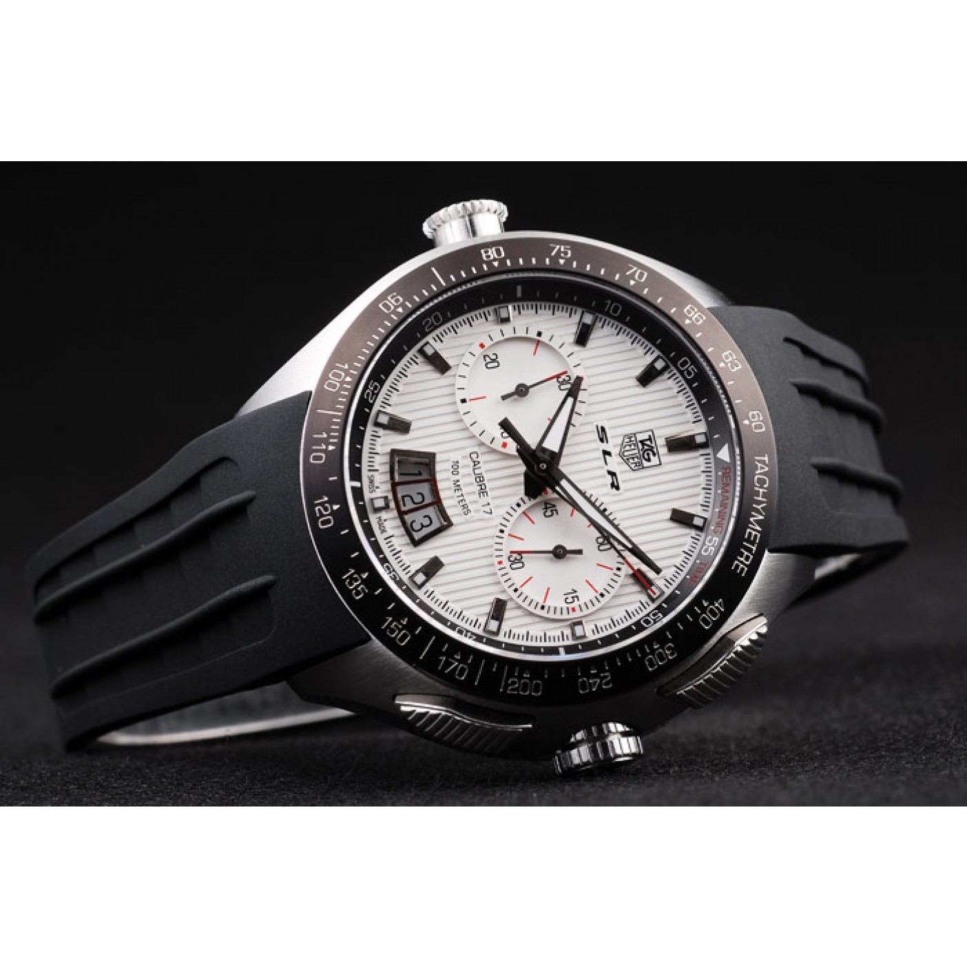 Tag Heuer Swiss SLR Tachymeter Bezel Black Rubber Strap White Dial