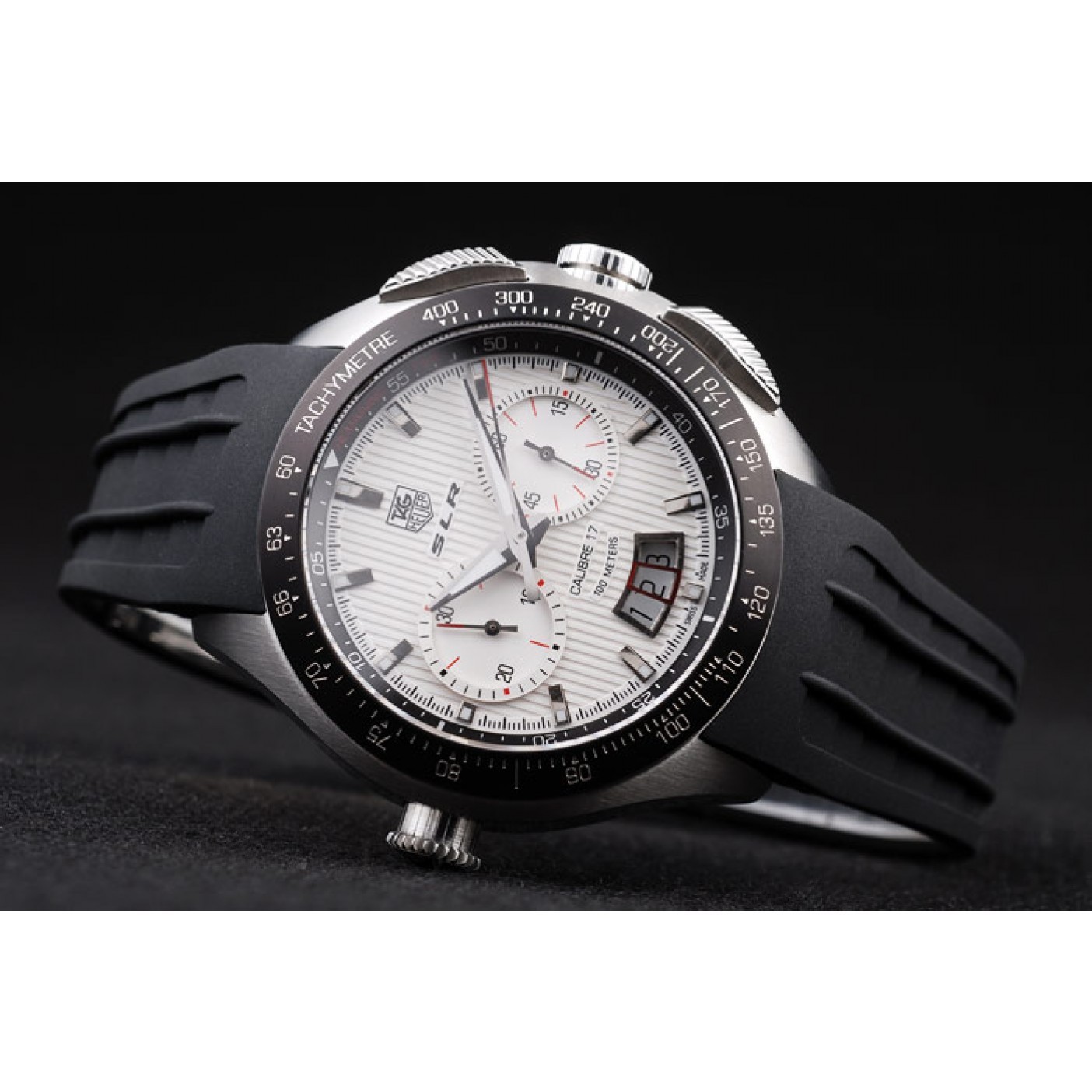 Tag Heuer Swiss SLR Tachymeter Bezel Black Rubber Strap White Dial