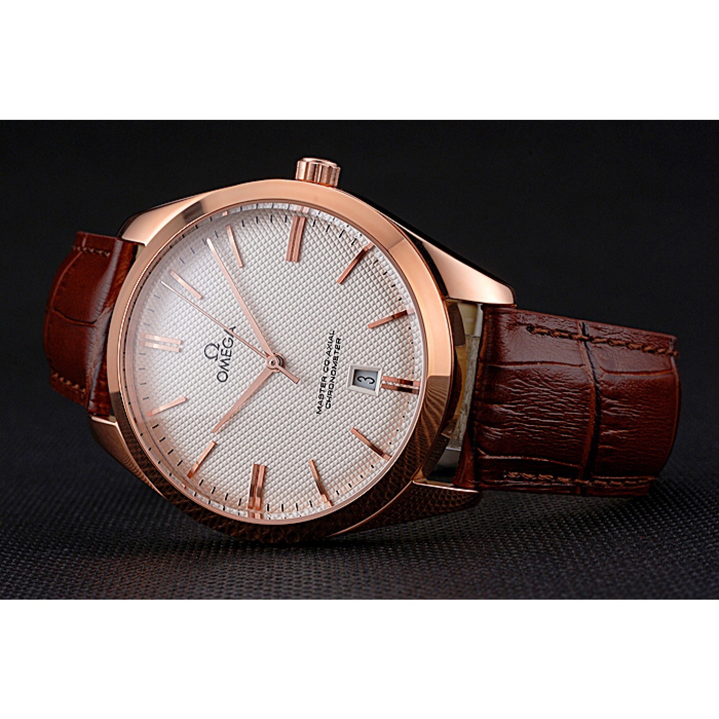 Omega Tresor Master Co-Axial White Dial Rose Gold Case Brown Leather Strap