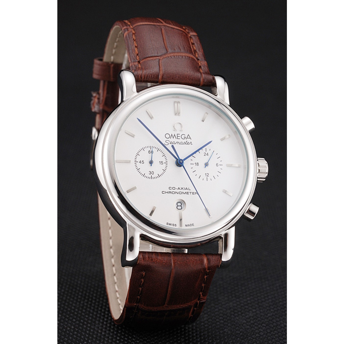 Omega Seamaster Vintage Chronograph White Dial Stainless Steel Case Brown Leather Strap