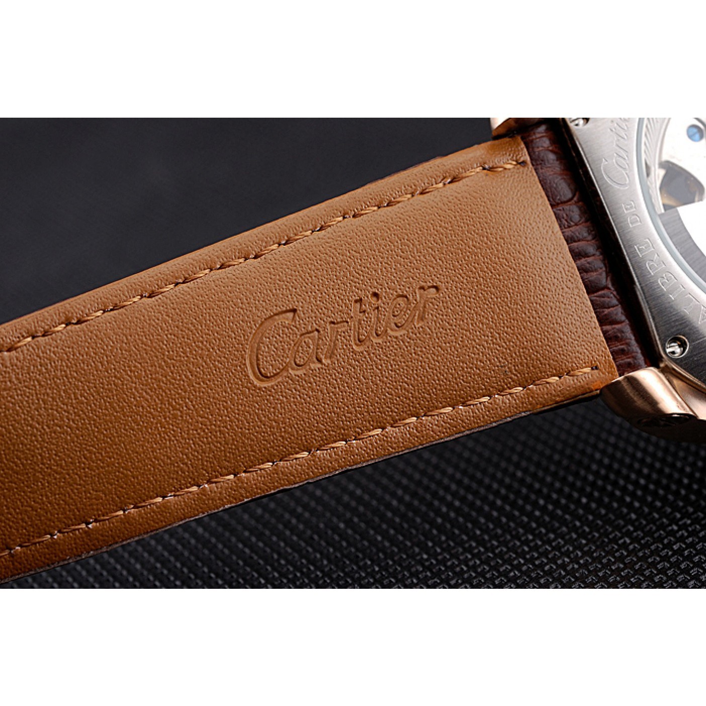 Rep Cartier Calibre Tourbillon White Dial Gold Case Brown Leather Strap 622753