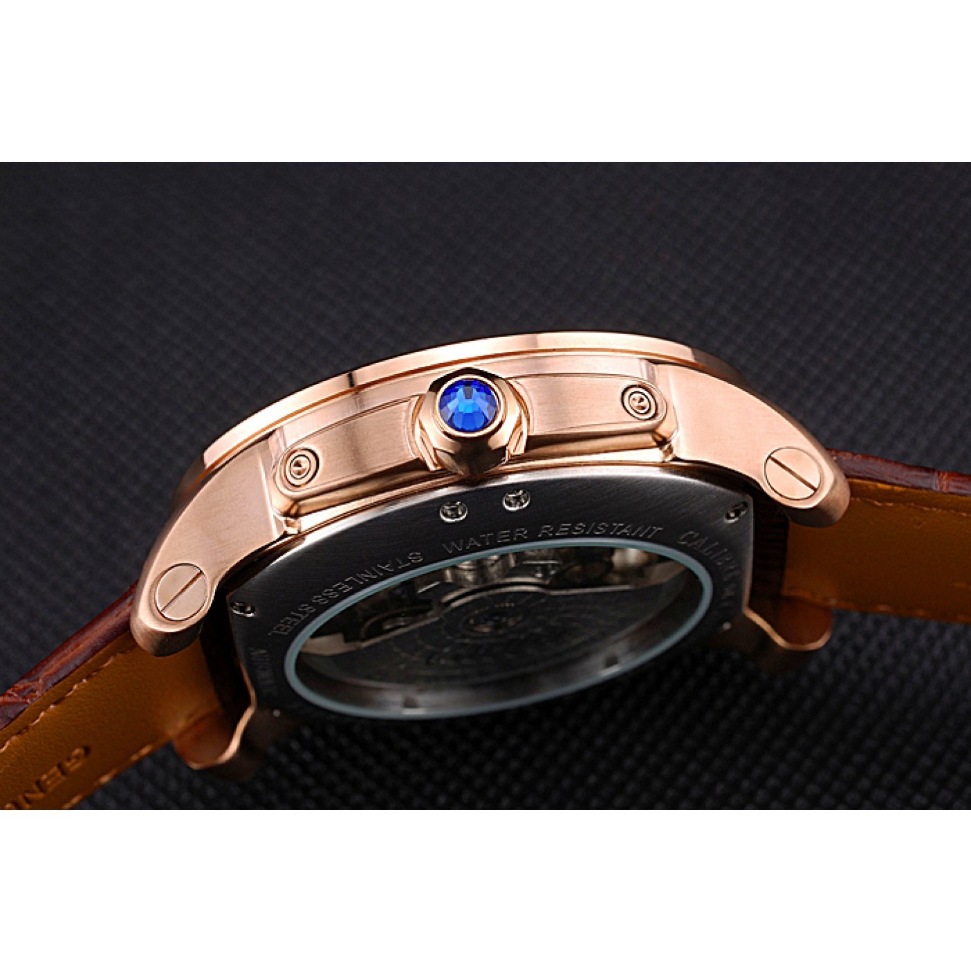 Rep Cartier Calibre Tourbillon White Dial Gold Case Brown Leather Strap 622753