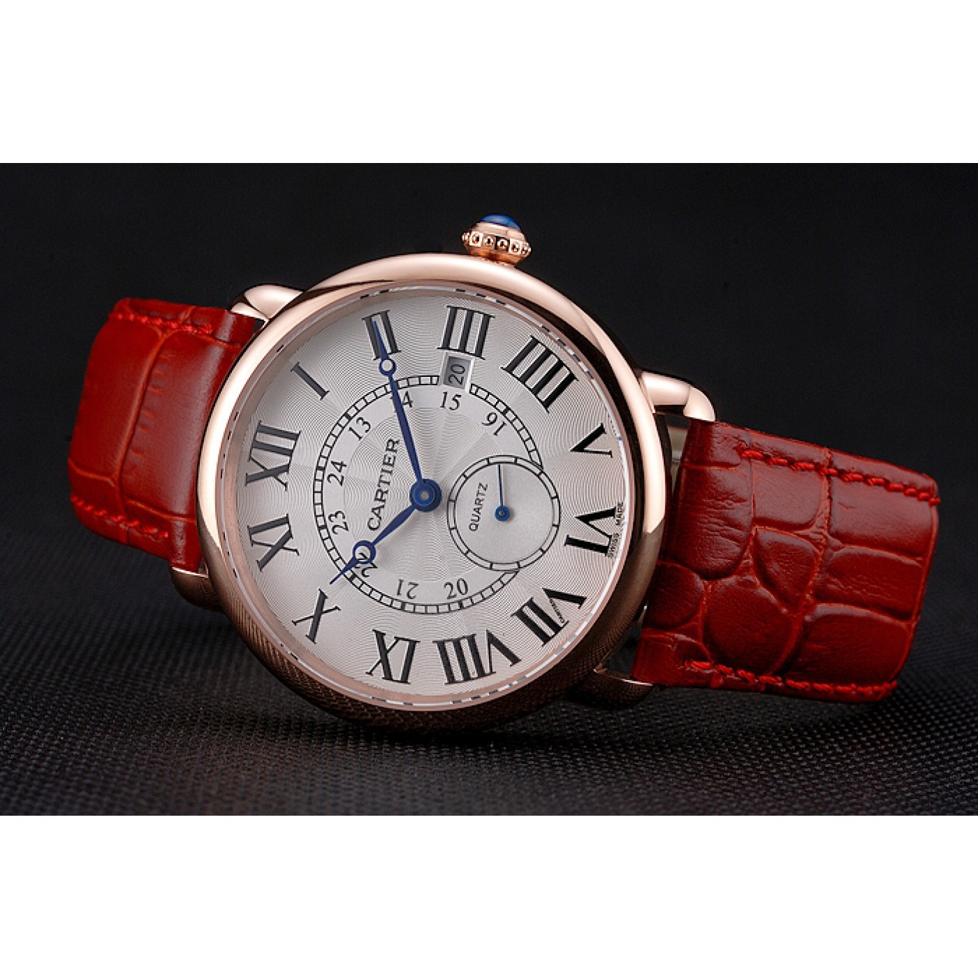 Rep Cartier Ronde Louis Cartier White Dial Gold Case Red Leather Strap