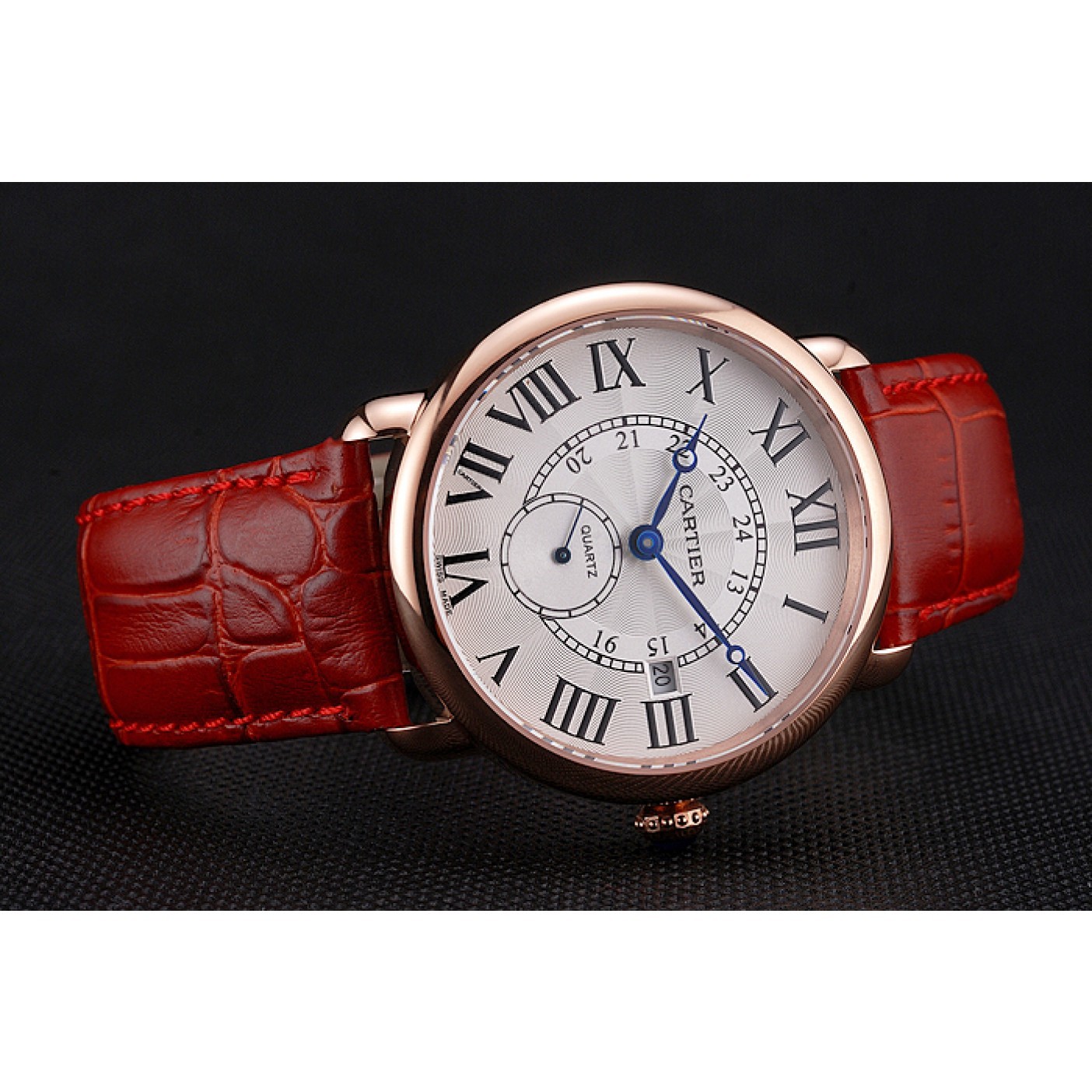 Rep Cartier Ronde Louis Cartier White Dial Gold Case Red Leather Strap