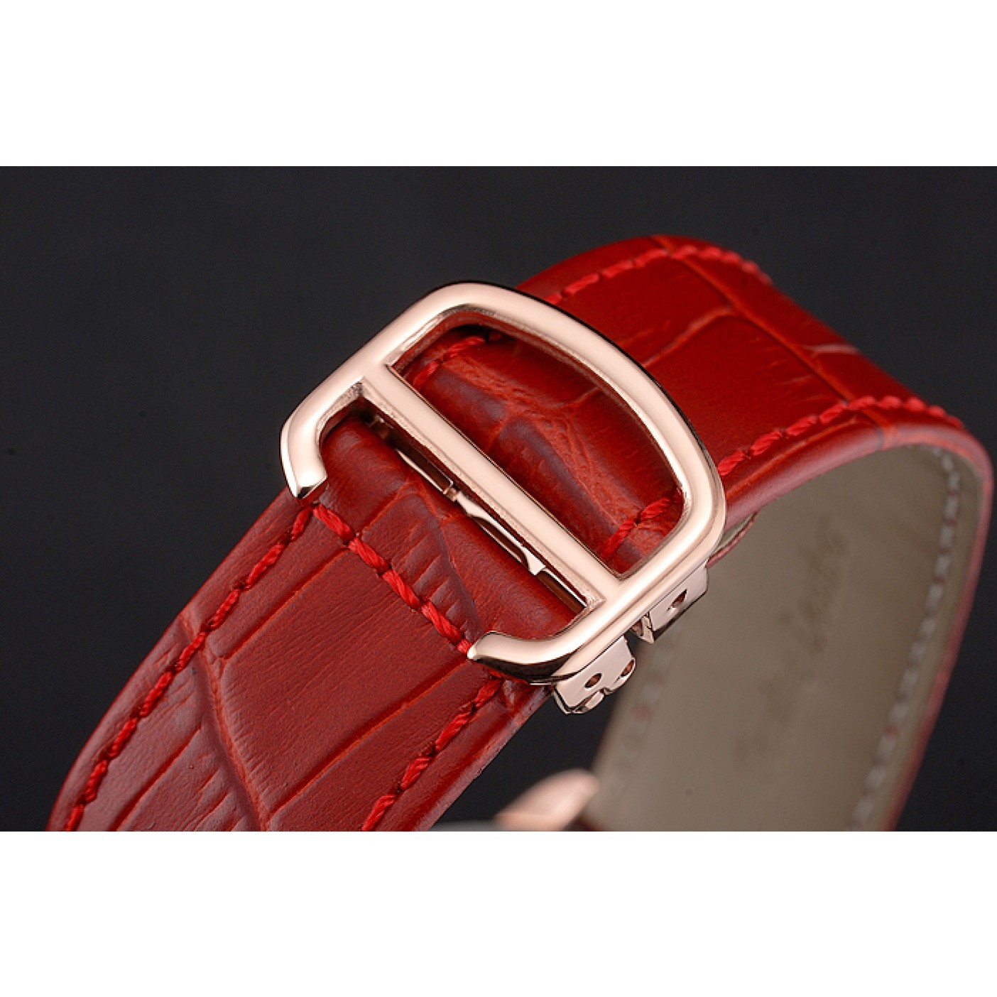 Rep Cartier Ronde Louis Cartier White Dial Gold Case Red Leather Strap