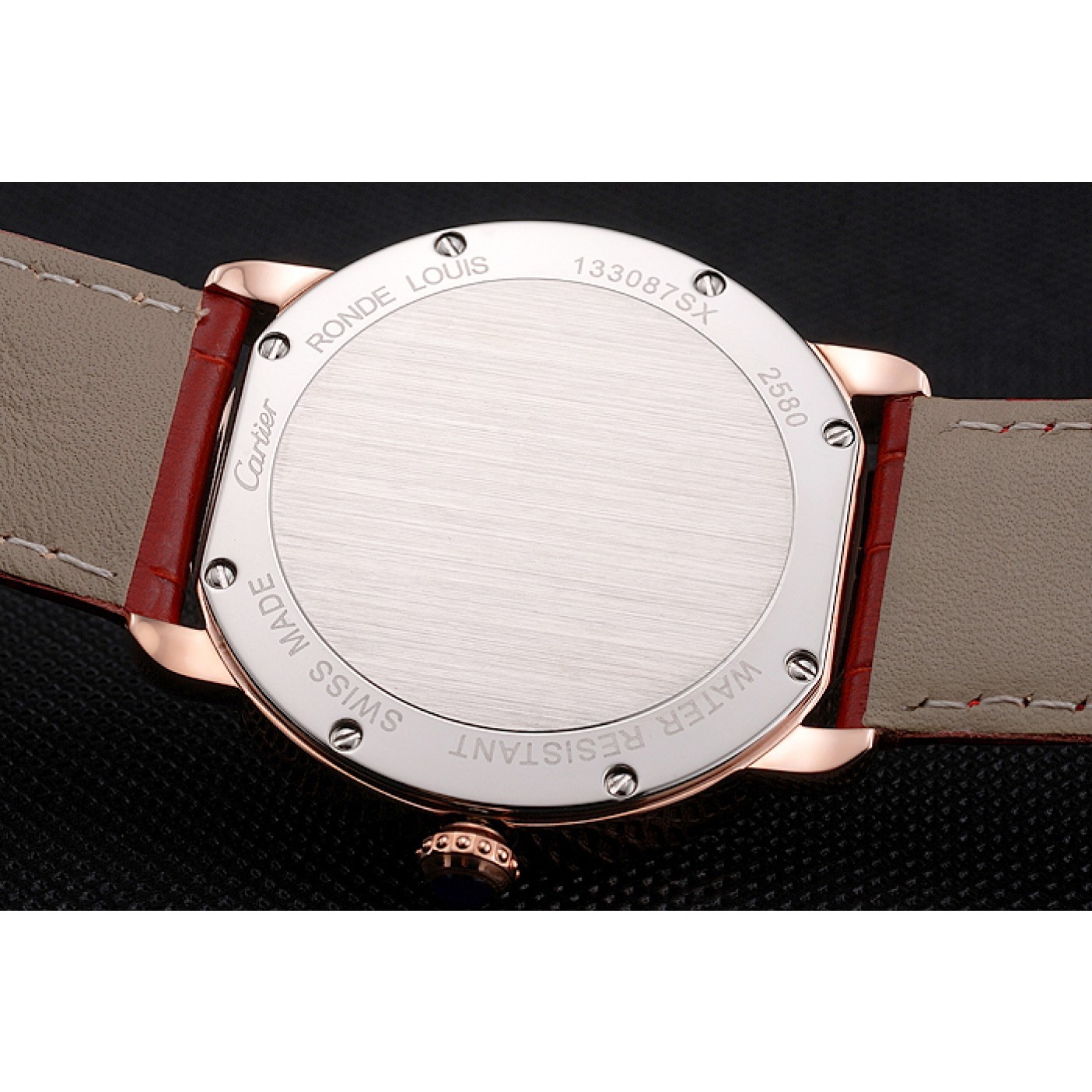 Rep Cartier Ronde Louis Cartier White Dial Gold Case Red Leather Strap