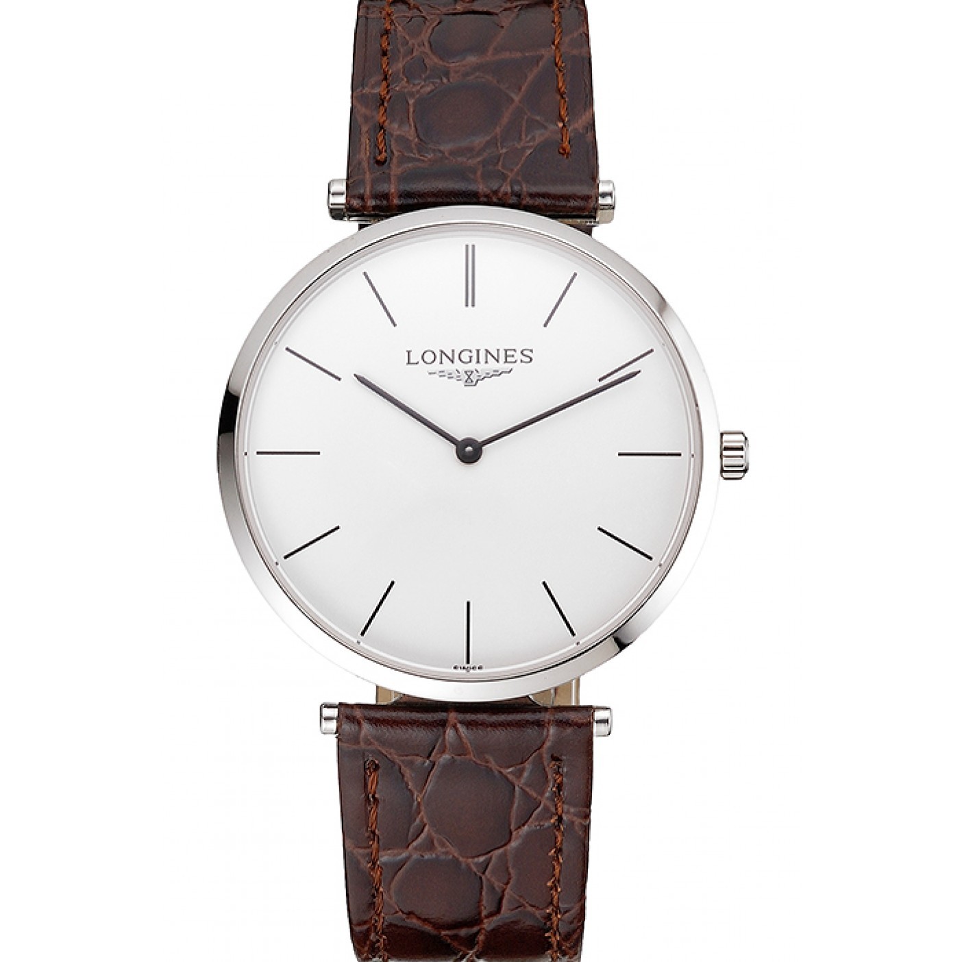 Swiss Longines Grande Classique White Dial Stainless Steel Case Brown Leather Strap