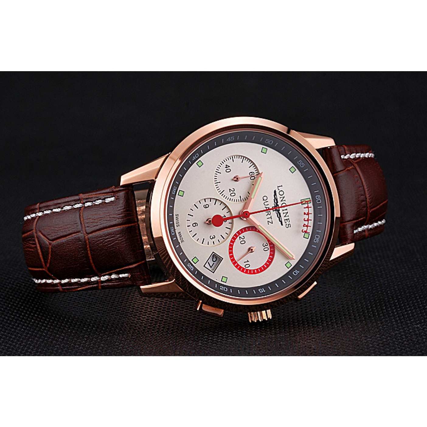 Longines Column Wheel White Dial Gold Case Brown Leather Strap