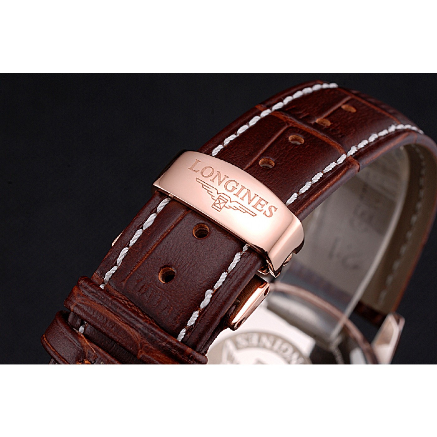 Longines Column Wheel White Dial Gold Case Brown Leather Strap