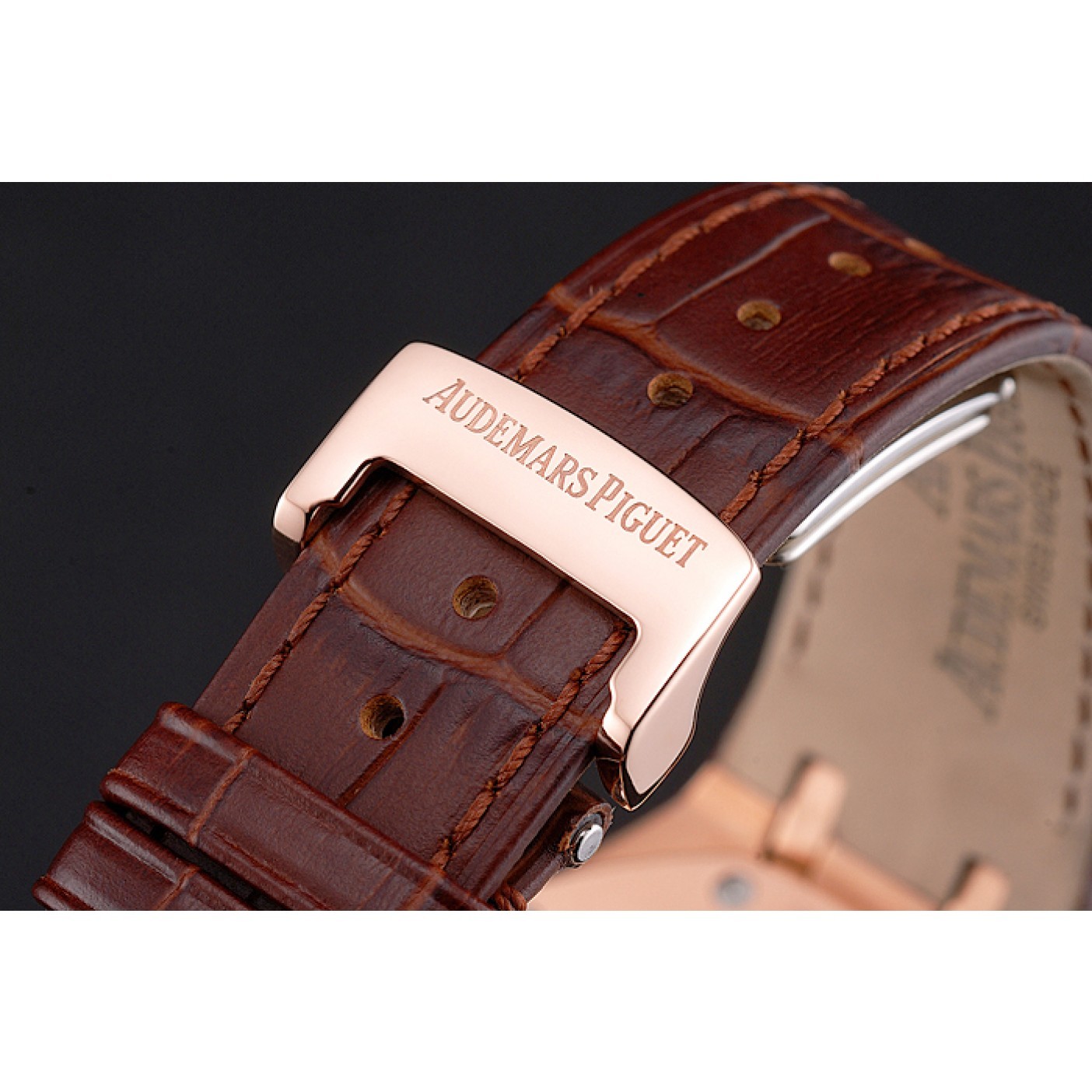 Swiss Audemars Piguet Royal Oak White Dial Gold Case With Diamonds Brown Leather Strap