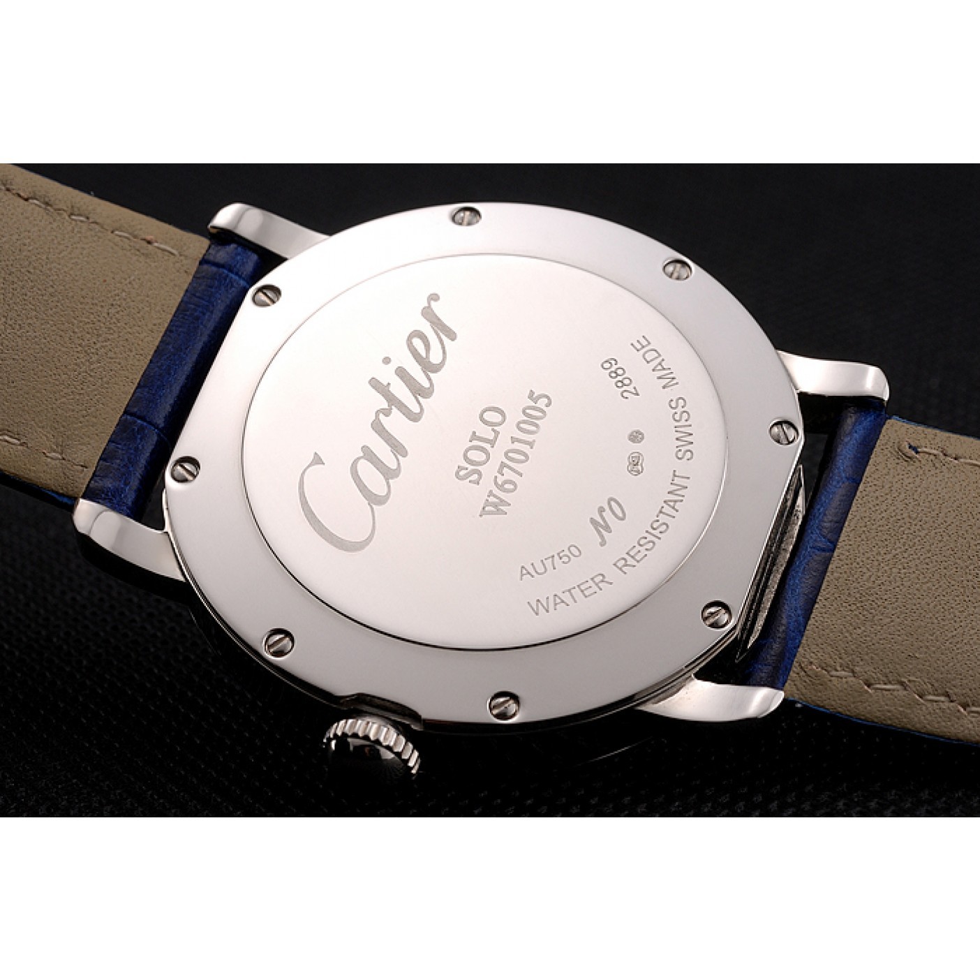 Cartier Ronde Solo White Dial Diamond Hour Marks Stainless Steel Case Blue Leather Strap