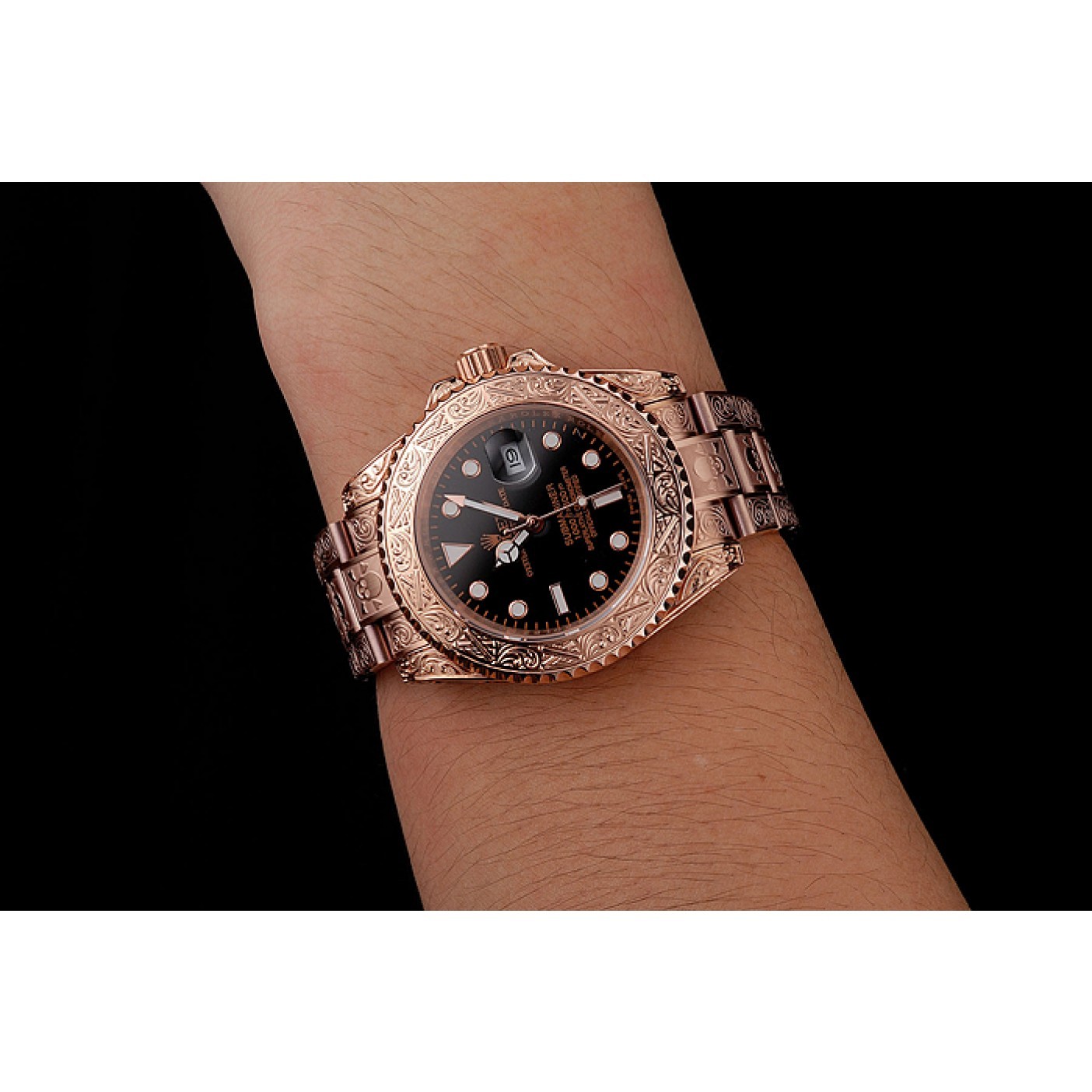 Swiss Rolex Submariner Skull Limited Edition Black Dial Rose Gold Case And Bracelet 1454086