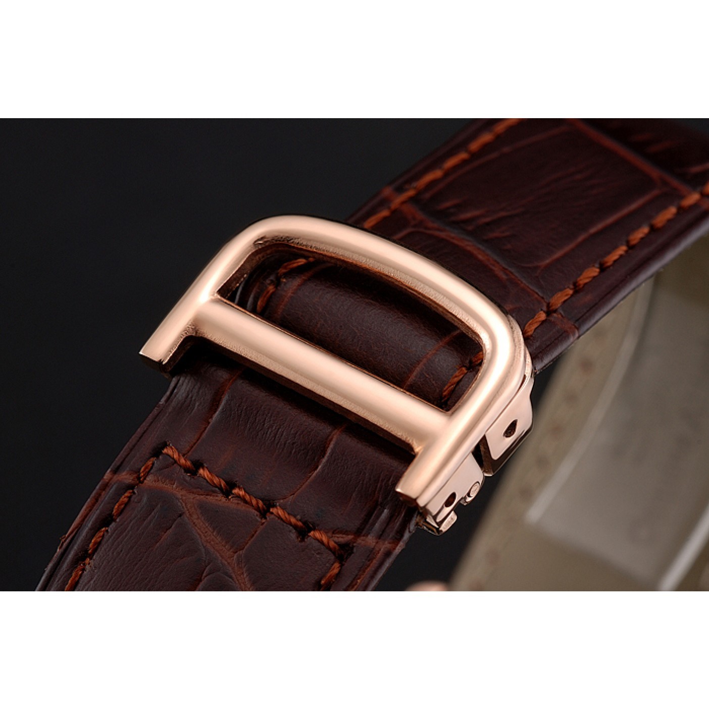 Cartier Ronde Solo Brown Dial Diamond Hour Marks And Bezel Rose Gold Case Brown Leather Strap