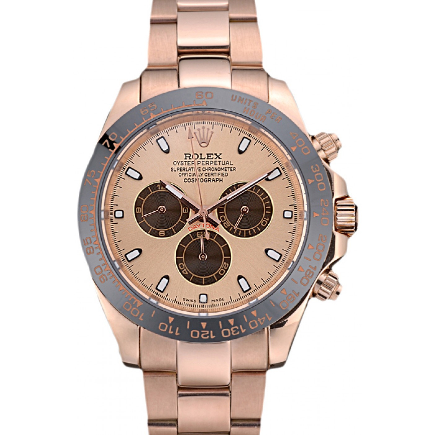 RepTime Watches Rolex Daytona Ion Plated Tachymeter Rose Gold Strap Rose Gold Dial 80244