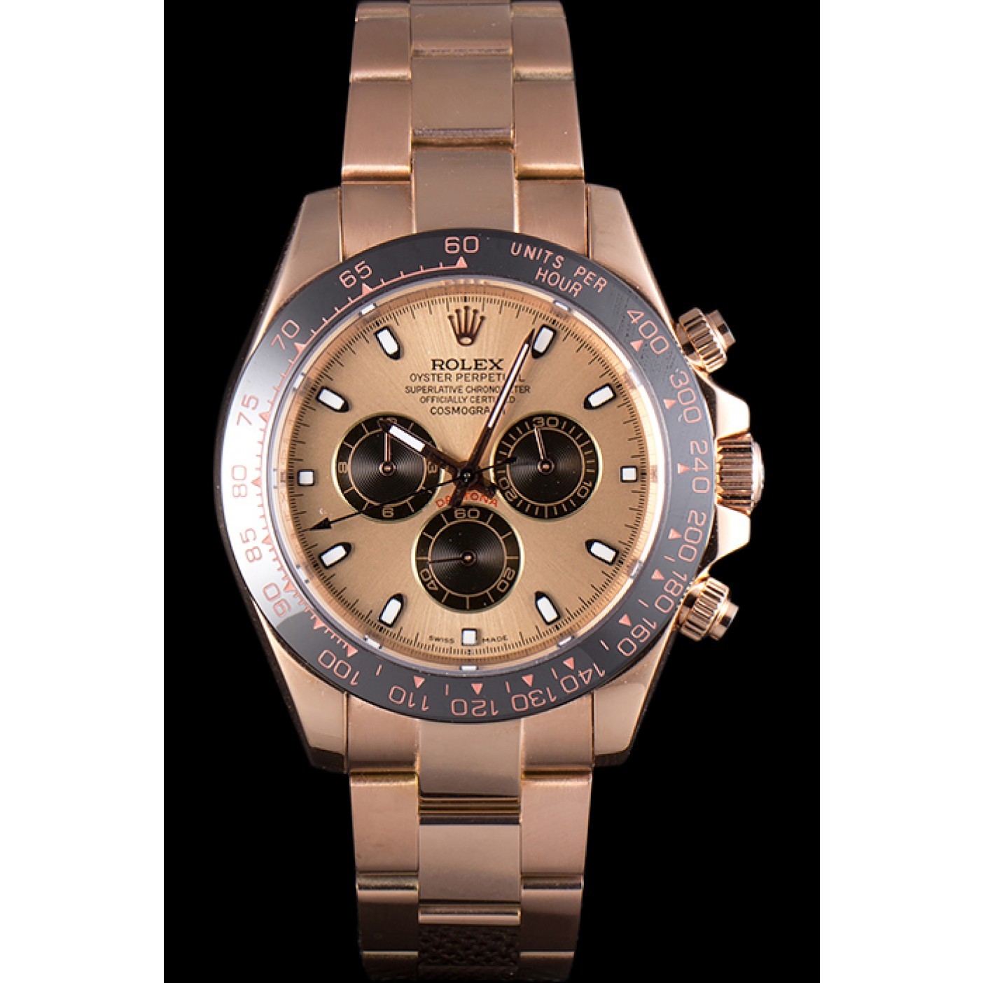 RepTime Watches Rolex Daytona Ion Plated Tachymeter Rose Gold Strap Rose Gold Dial 80244