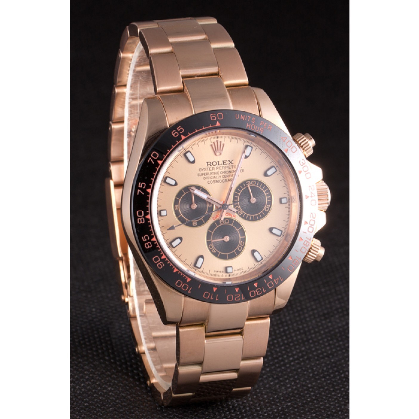 Rolex Daytona Ion Plated Tachymeter Rose Gold Strap Rose Gold Dial 80244