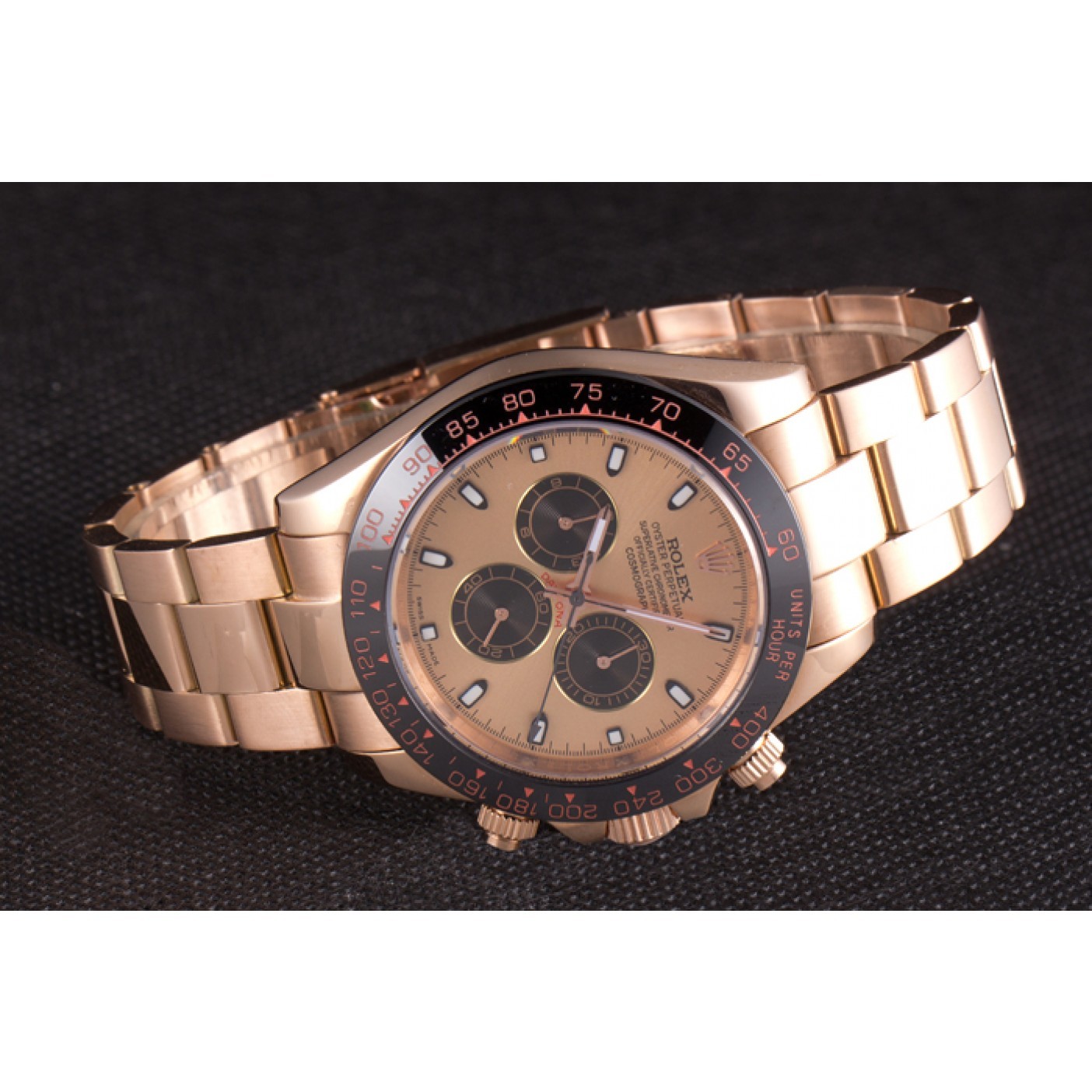 RepTime Watches Rolex Daytona Ion Plated Tachymeter Rose Gold Strap Rose Gold Dial 80244