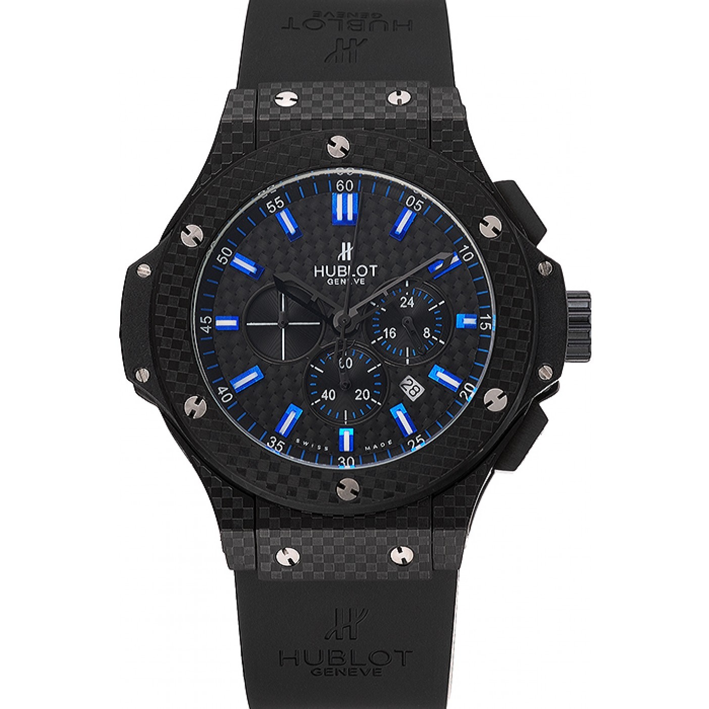 Hublot Big Bang Carbon Dial With Blue Markings Carbon Case And Bezel Black Rubber Strap 622774