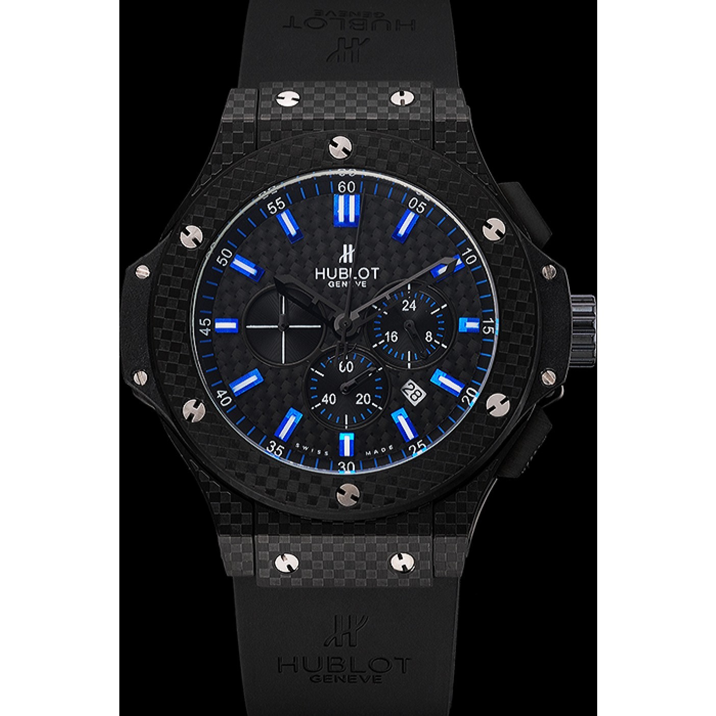 Hublot Big Bang Carbon Dial With Blue Markings Carbon Case And Bezel Black Rubber Strap 622774