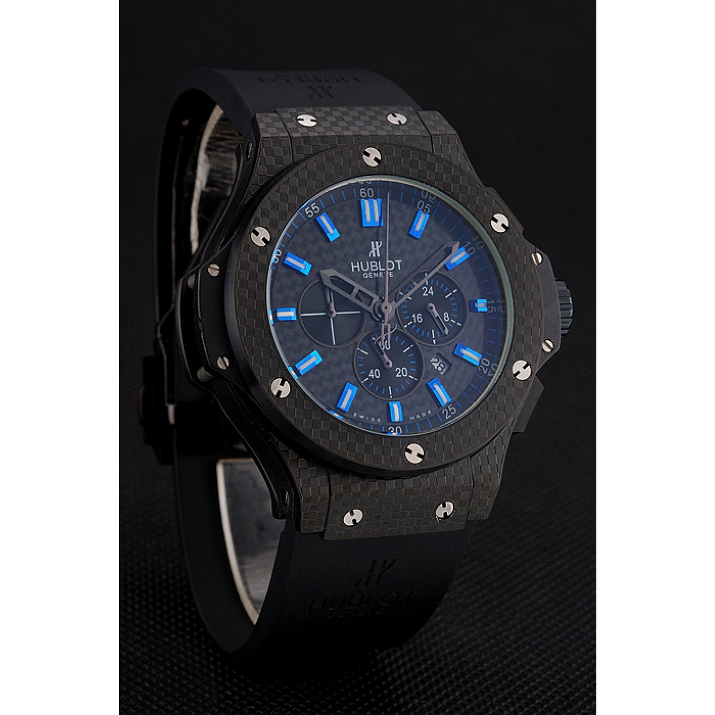 Hublot Big Bang Carbon Dial With Blue Markings Carbon Case And Bezel Black Rubber Strap 622774