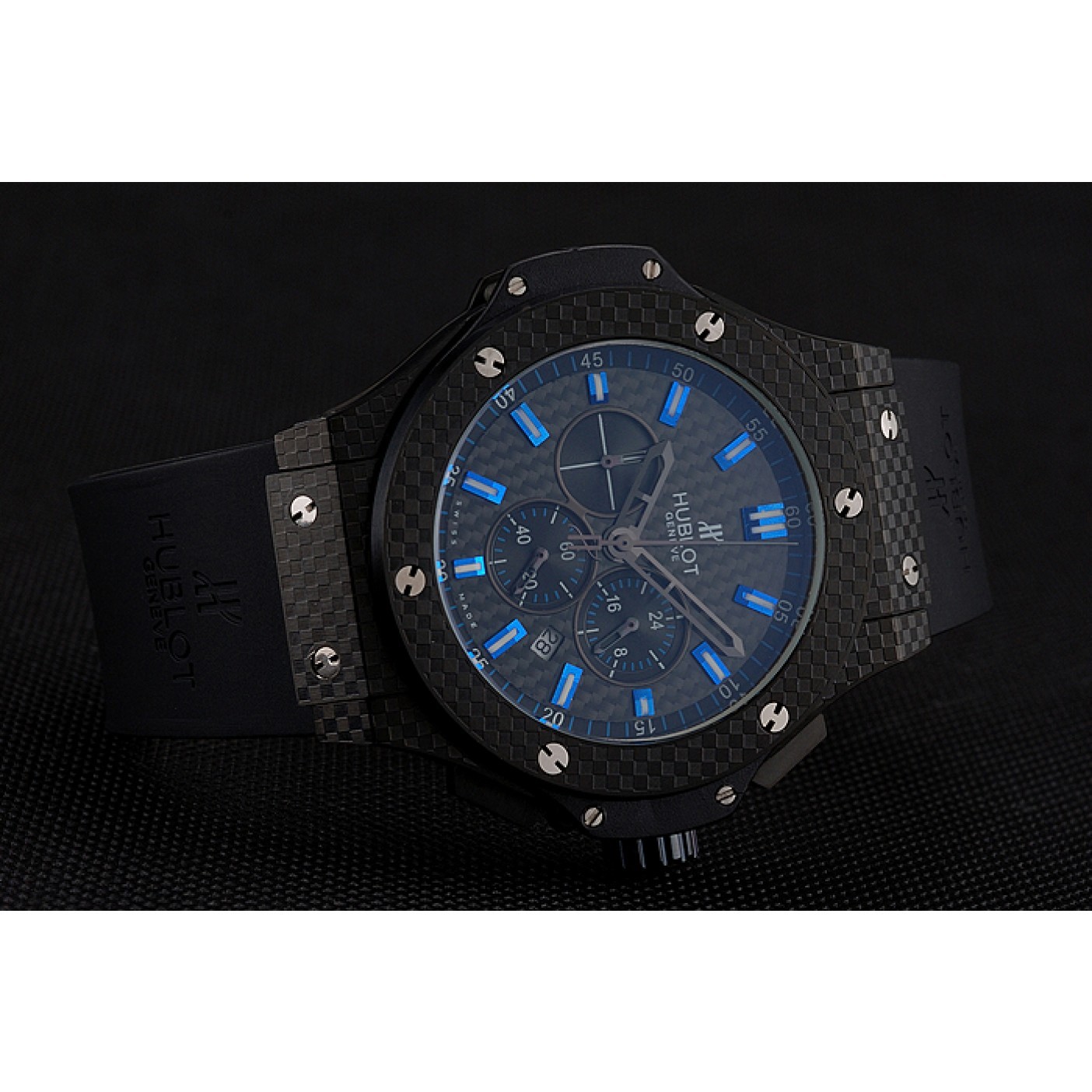 Hublot Big Bang Carbon Dial With Blue Markings Carbon Case And Bezel Black Rubber Strap 622774