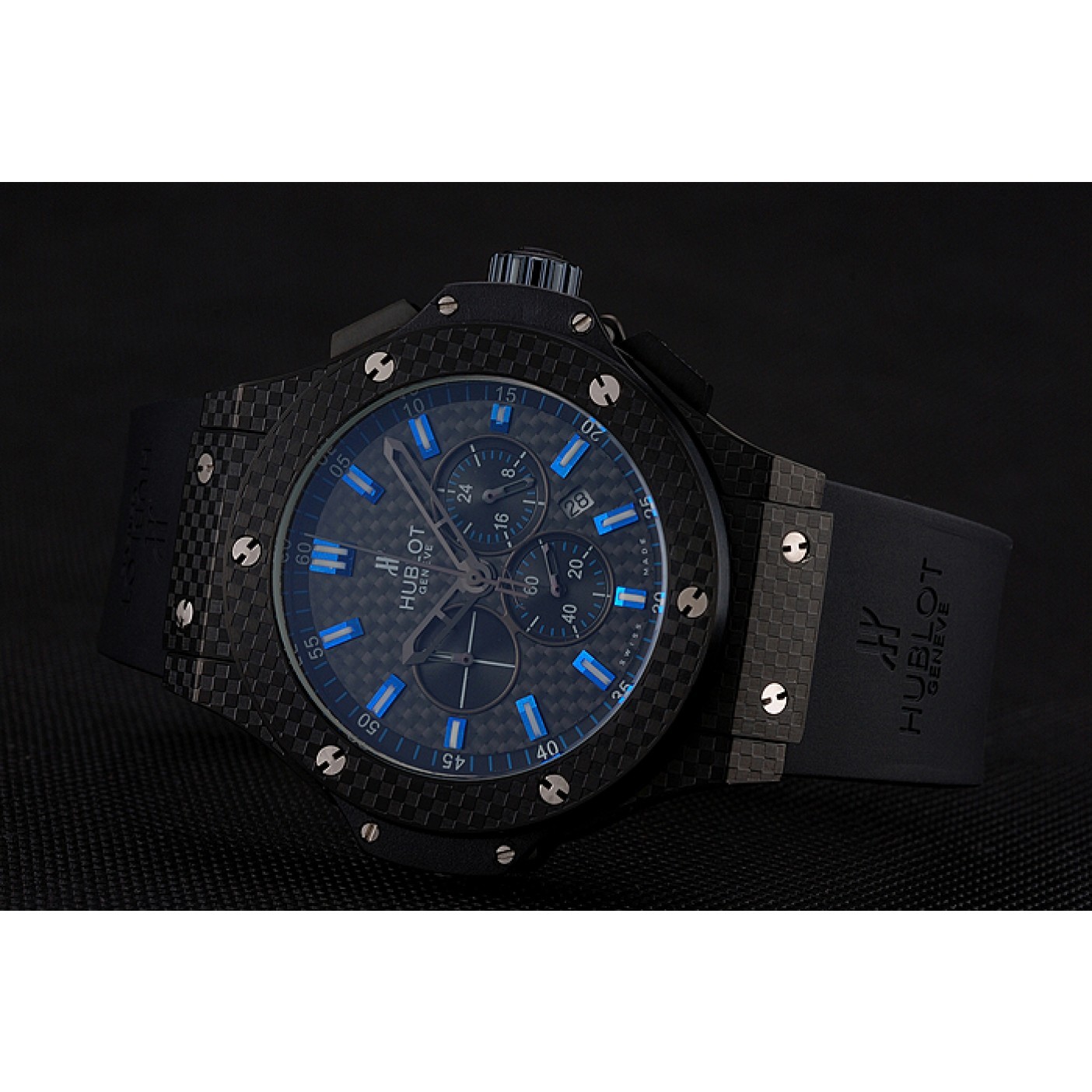 Hublot Big Bang Carbon Dial With Blue Markings Carbon Case And Bezel Black Rubber Strap 622774