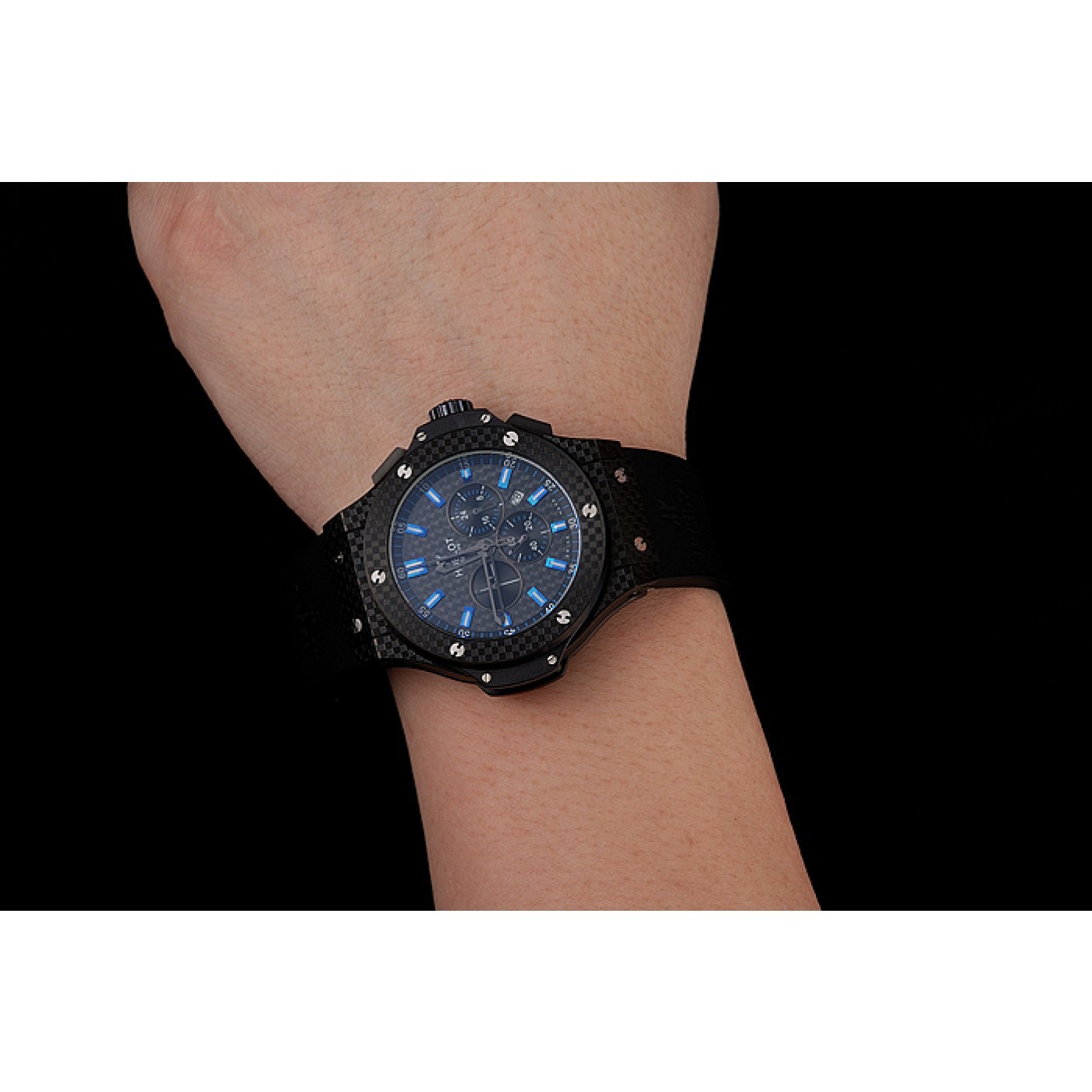 Hublot Big Bang Carbon Dial With Blue Markings Carbon Case And Bezel Black Rubber Strap 622774