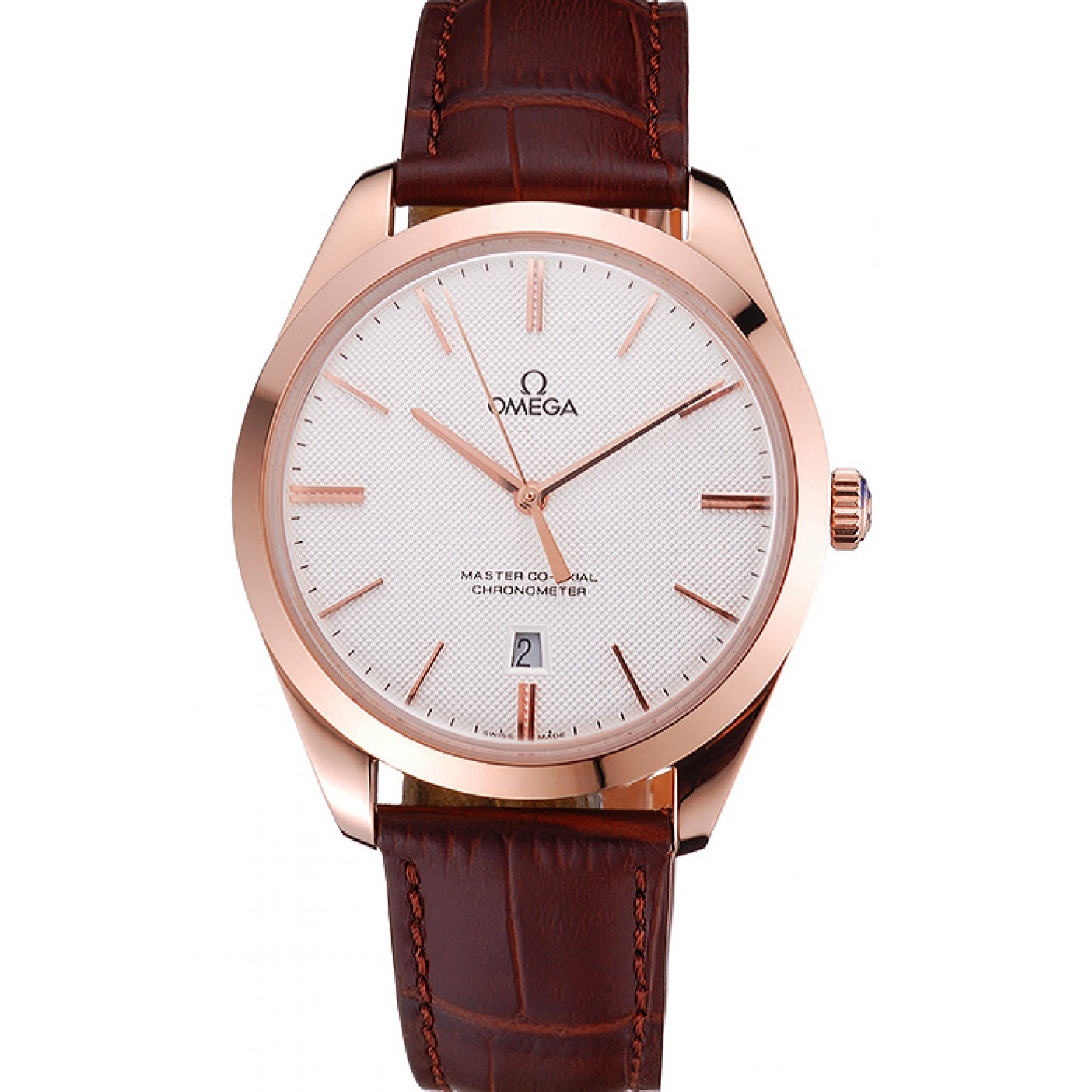 Swiss Omega DeVille Tresor White Dial Gold Case Brown Leather Strap 622846