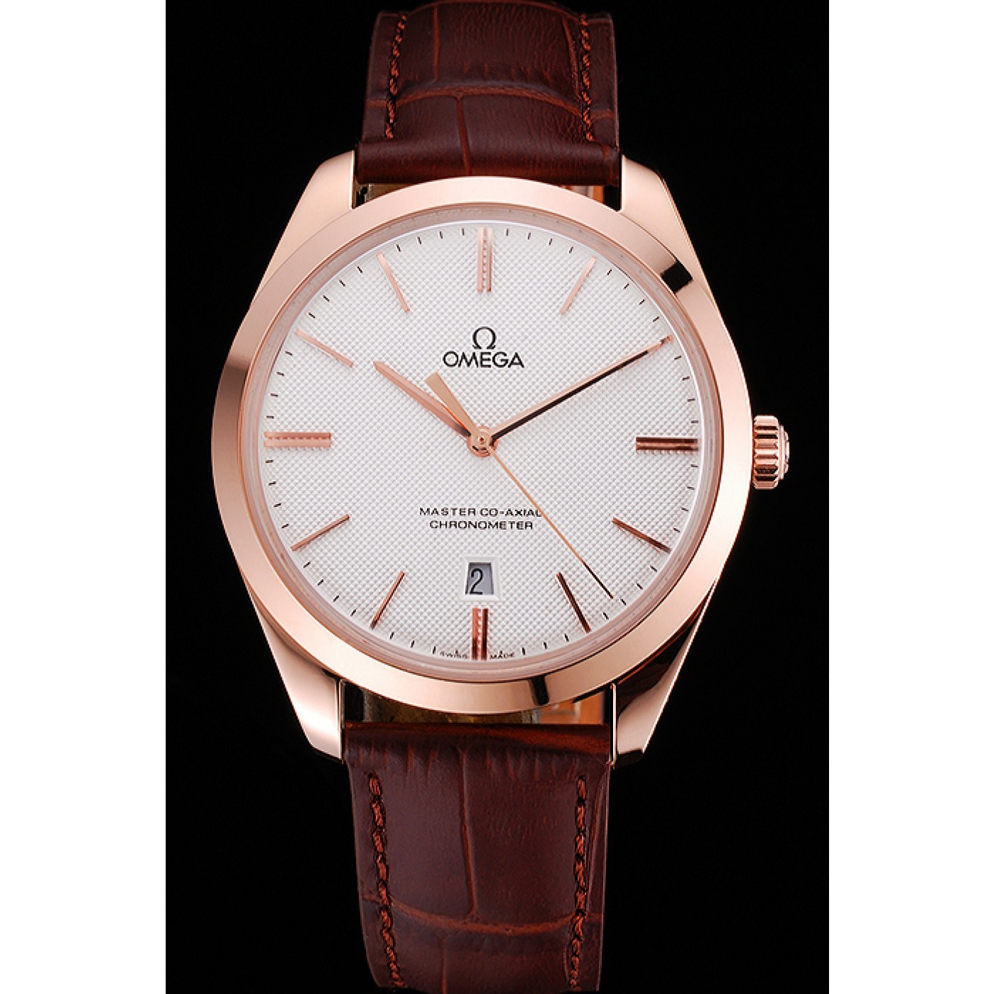 Swiss Omega DeVille Tresor White Dial Gold Case Brown Leather Strap 622846