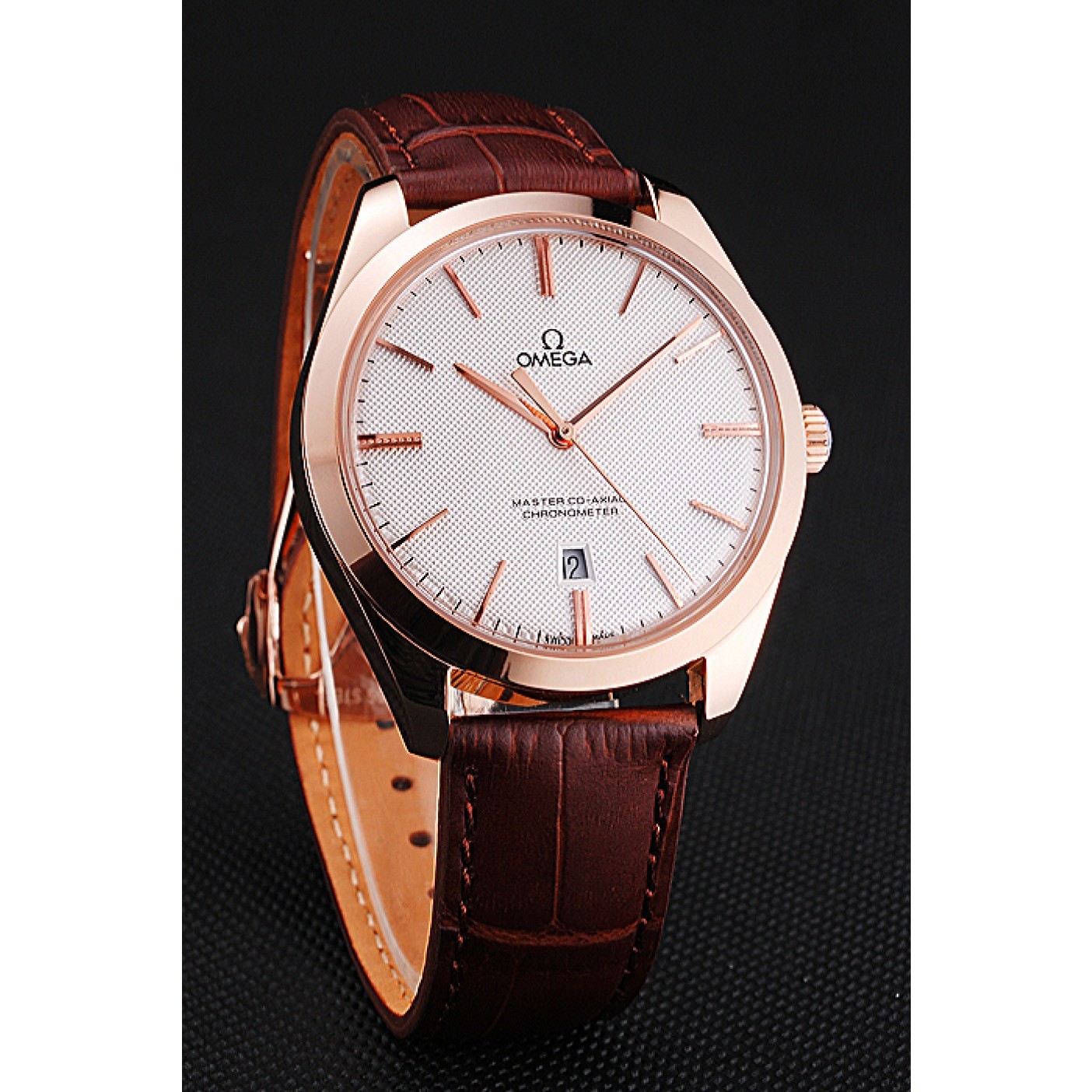 Swiss Omega DeVille Tresor White Dial Gold Case Brown Leather Strap 622846