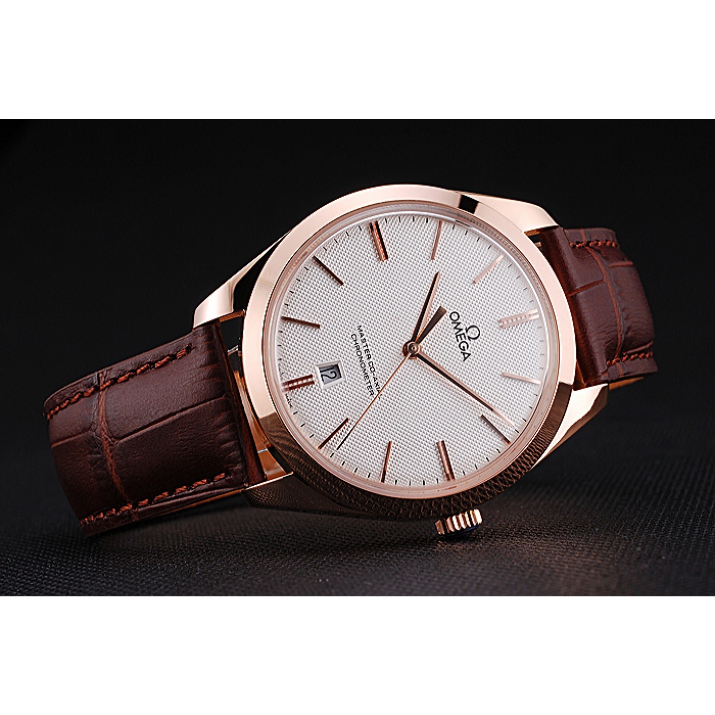 Swiss Omega DeVille Tresor White Dial Gold Case Brown Leather Strap 622846