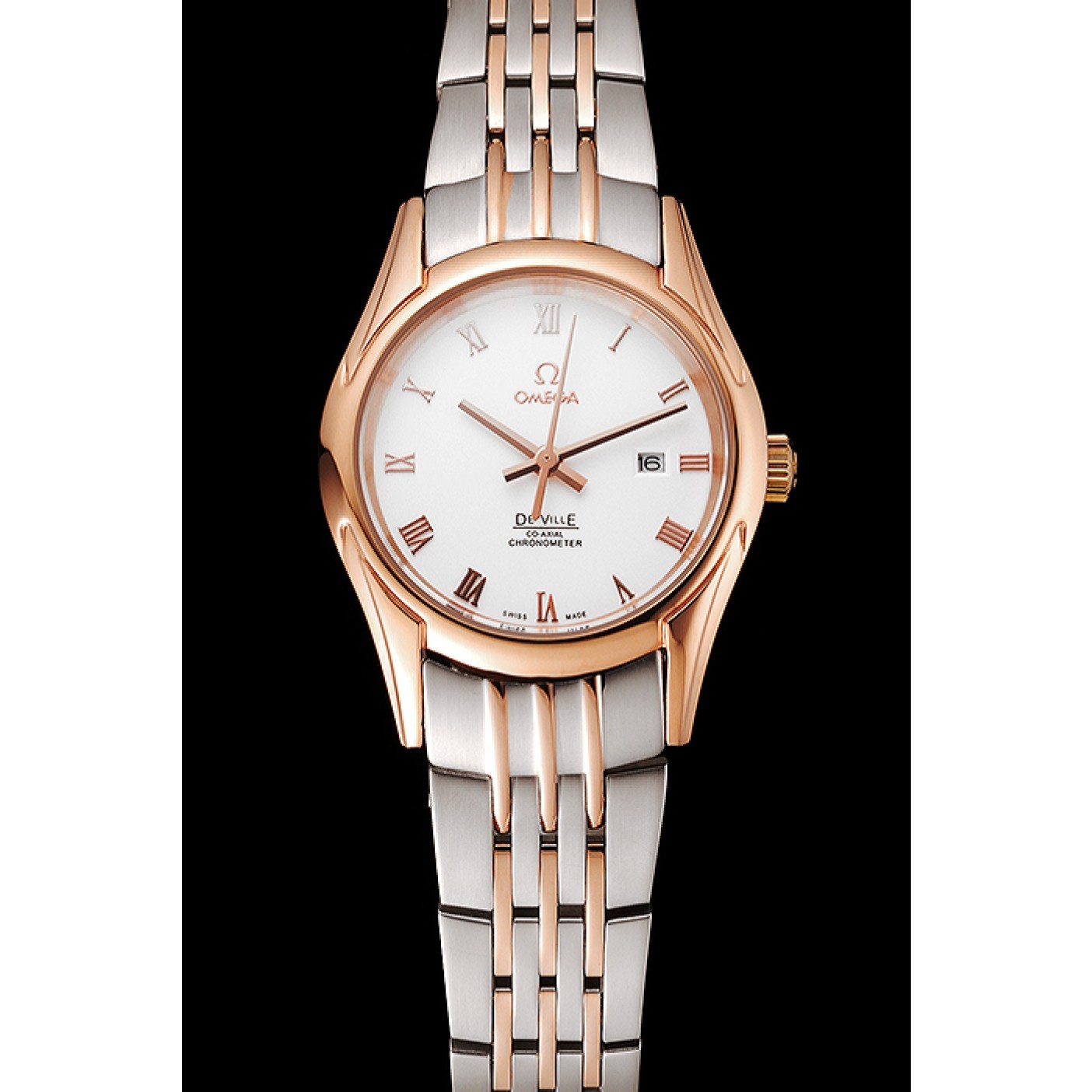 Omega De Ville Ladies White Dial Rose Gold Case Two Tone Bracelet 1453782