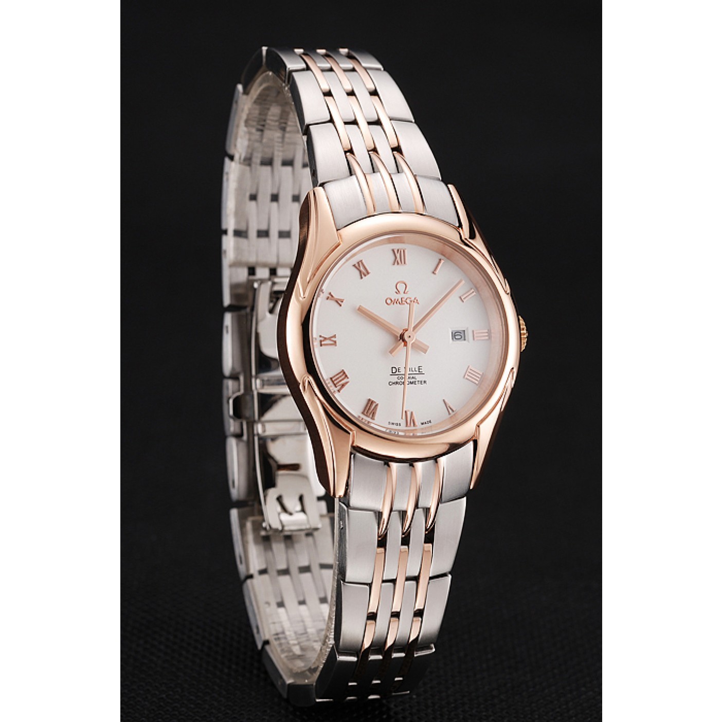 Omega De Ville Ladies White Dial Rose Gold Case Two Tone Bracelet 1453782