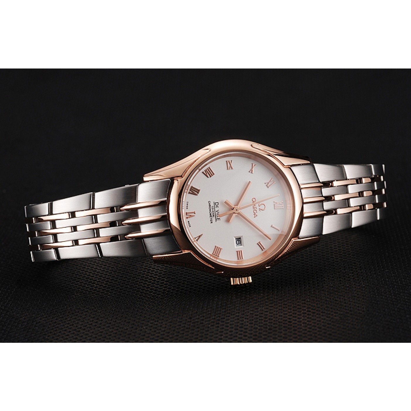 Omega De Ville Ladies White Dial Rose Gold Case Two Tone Bracelet 1453782