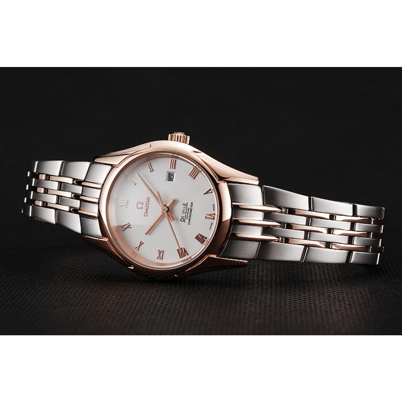 Omega De Ville Ladies White Dial Rose Gold Case Two Tone Bracelet 1453782