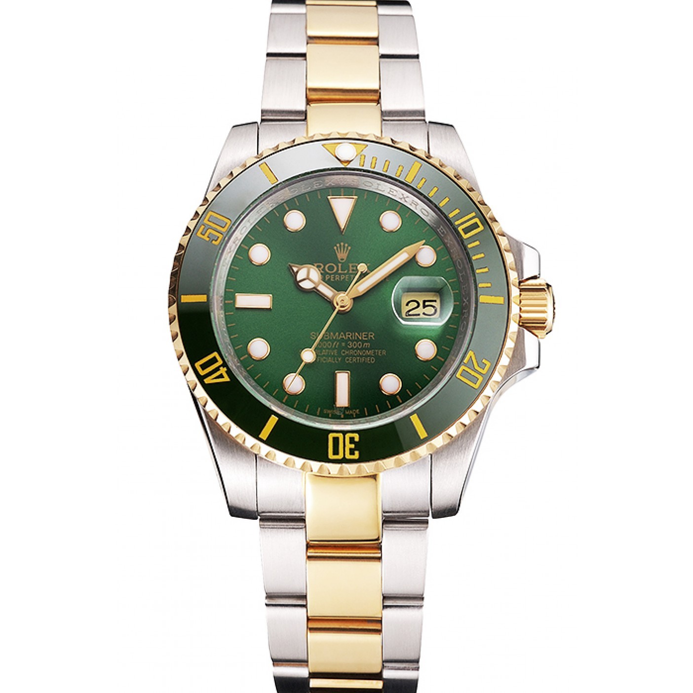 RepTime Watches Swiss Rolex Submariner Green Dial And Bezel Two Tone Steel Gold Bracelet