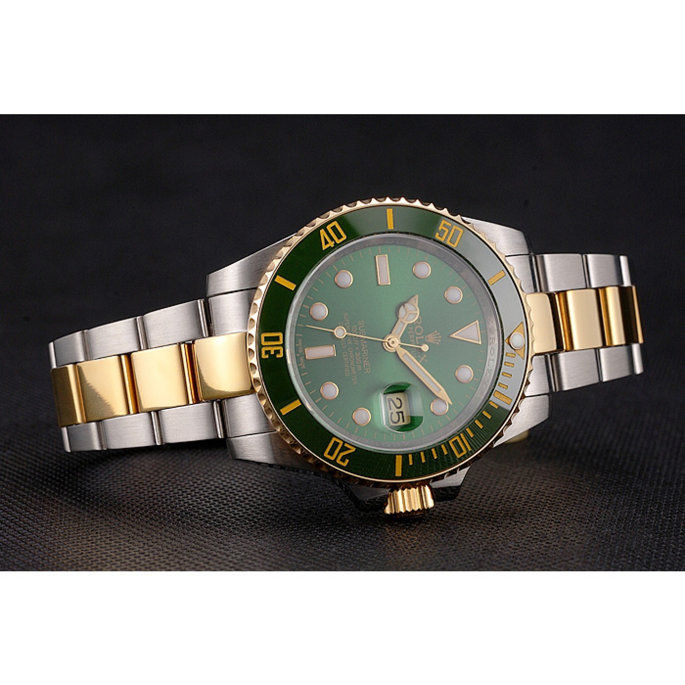 Swiss Rolex Submariner Green Dial And Bezel Two Tone Steel Gold Bracelet