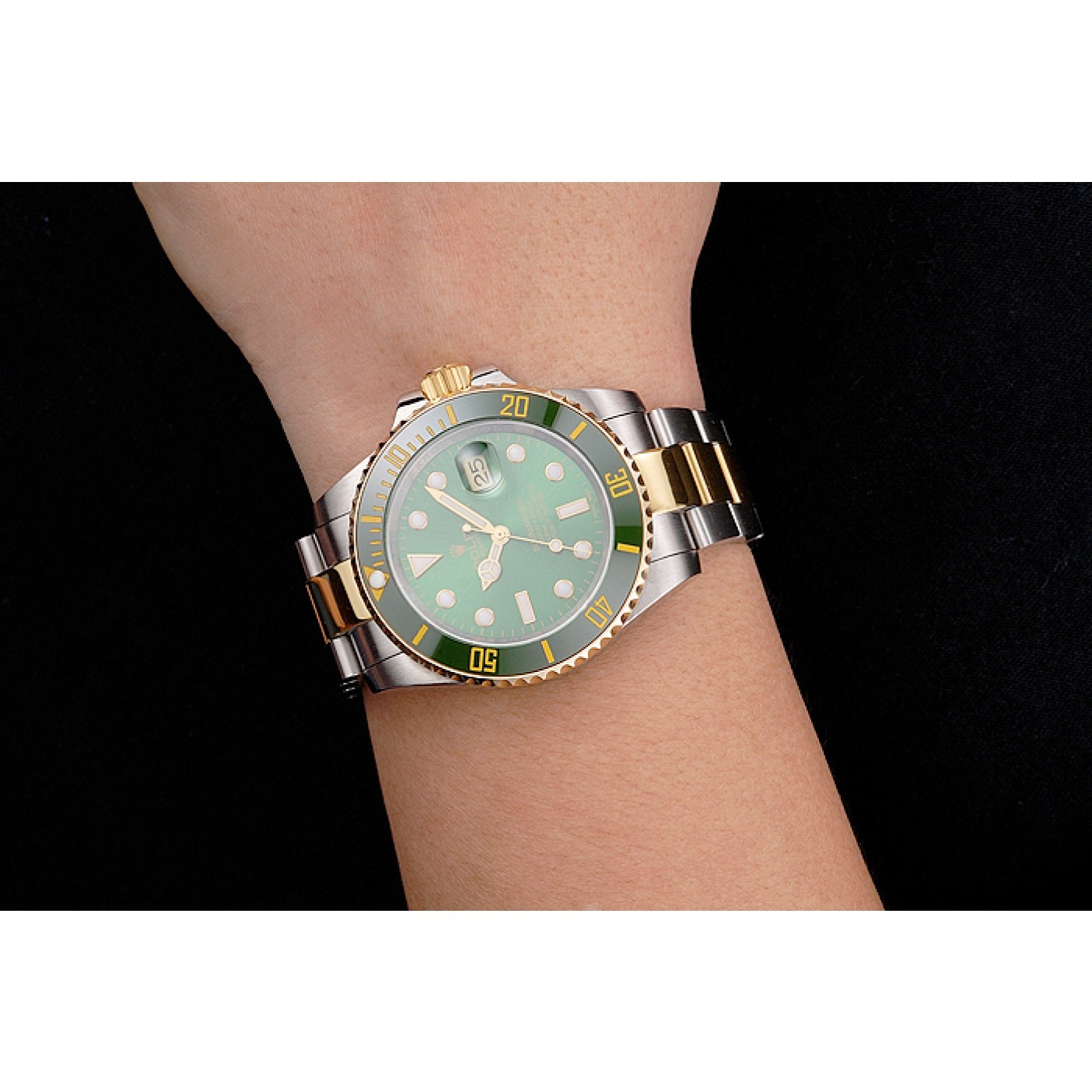 Swiss Rolex Submariner Green Dial And Bezel Two Tone Steel Gold Bracelet