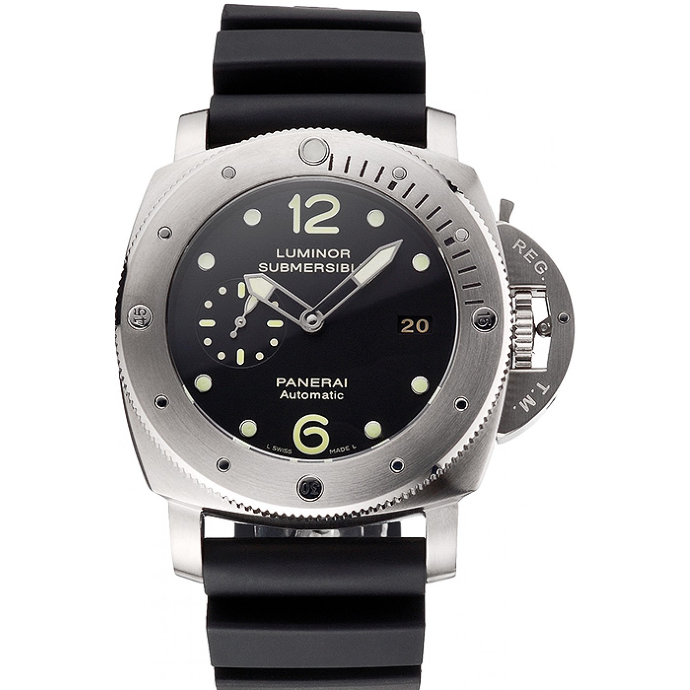 Swiss Panerai Luminor Submersible Black Dial Stainless Steel Case Black Rubber Strap