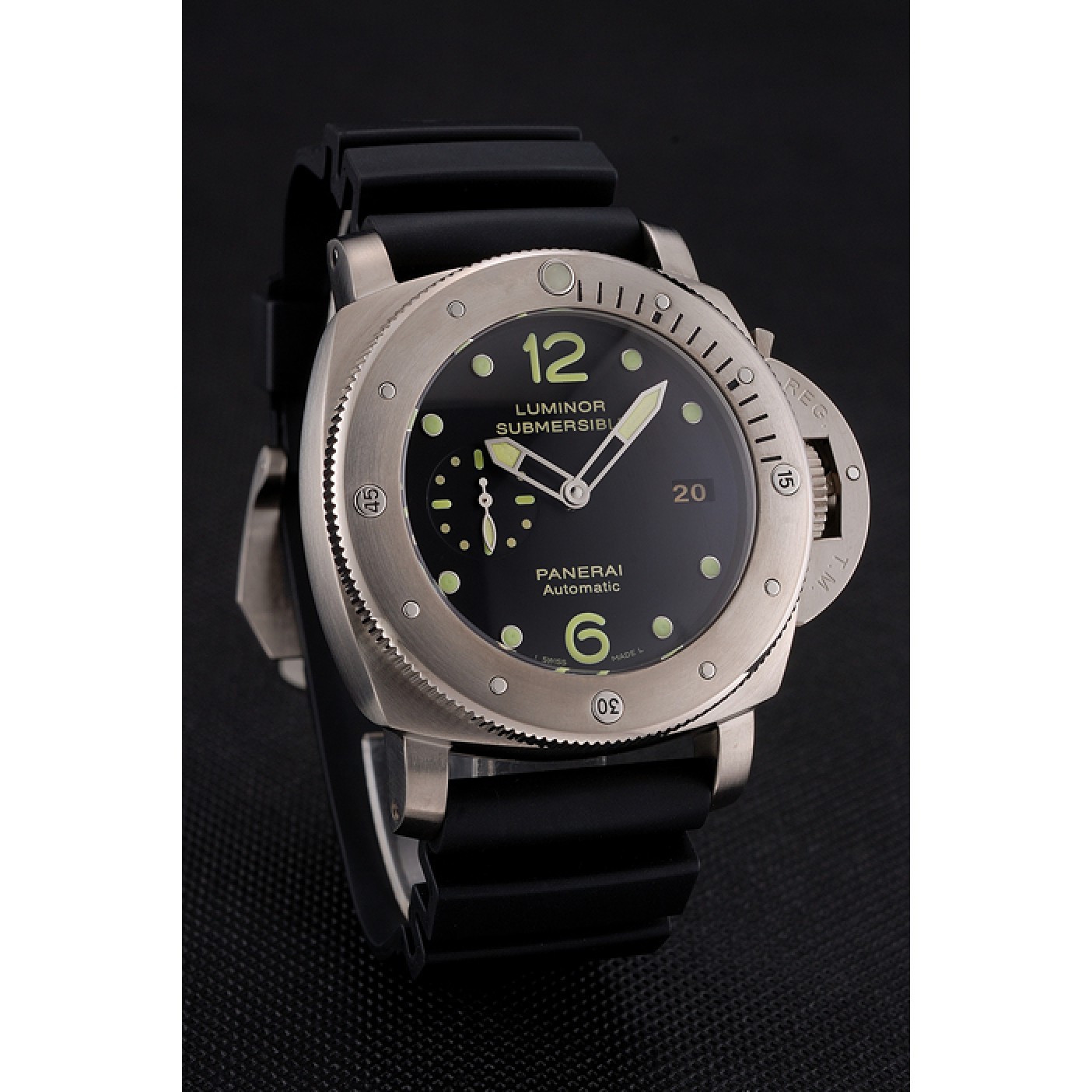 Swiss Panerai Luminor Submersible Black Dial Stainless Steel Case Black Rubber Strap