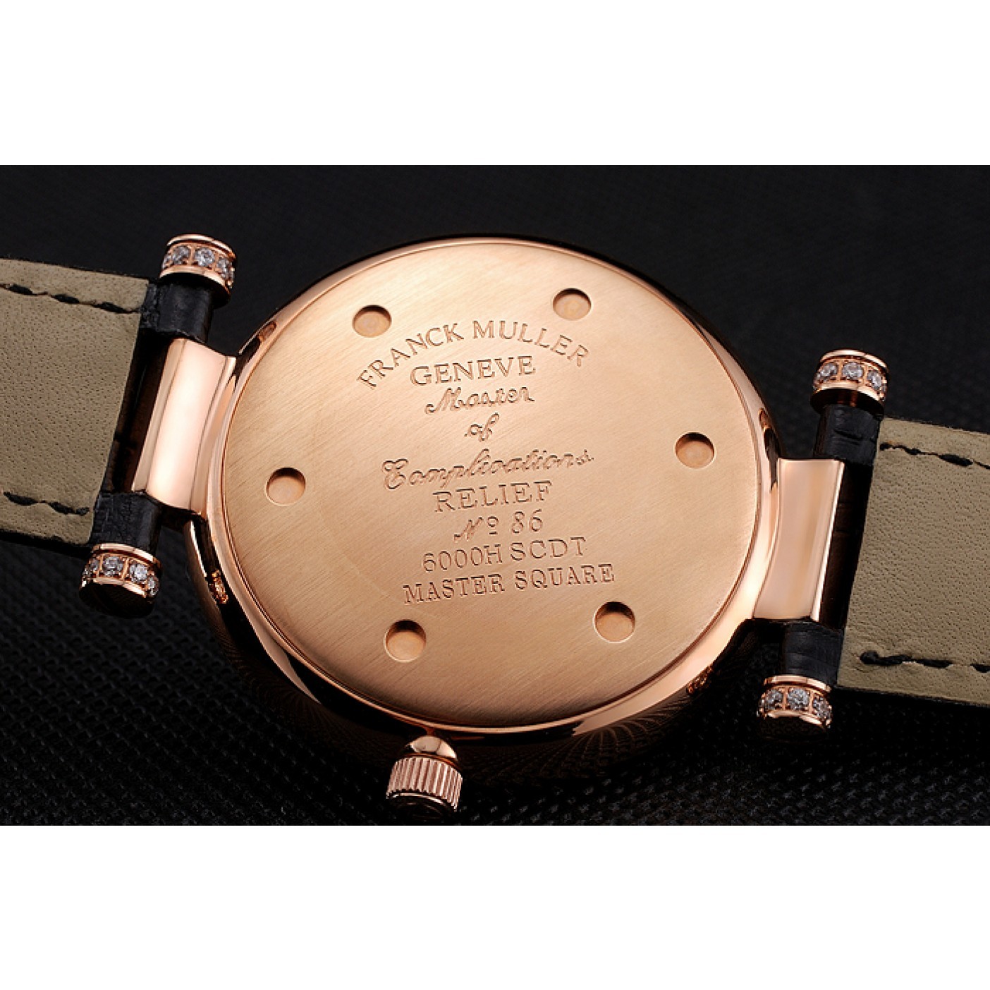 Franck Muller Double Mistery 4 Saisons Black Dial Rose Gold Case Black Leather Strap