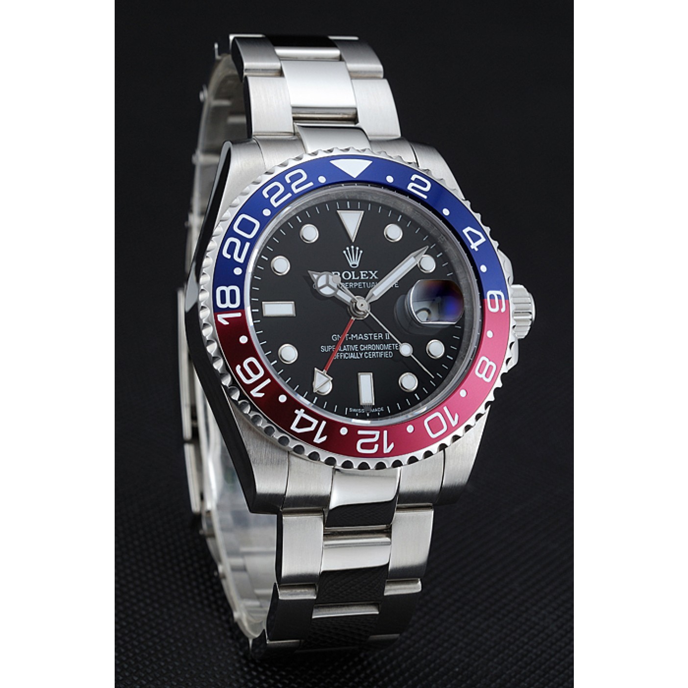 Rolex GMT Master II Blue Rose Red Bezel Black Dial Watch