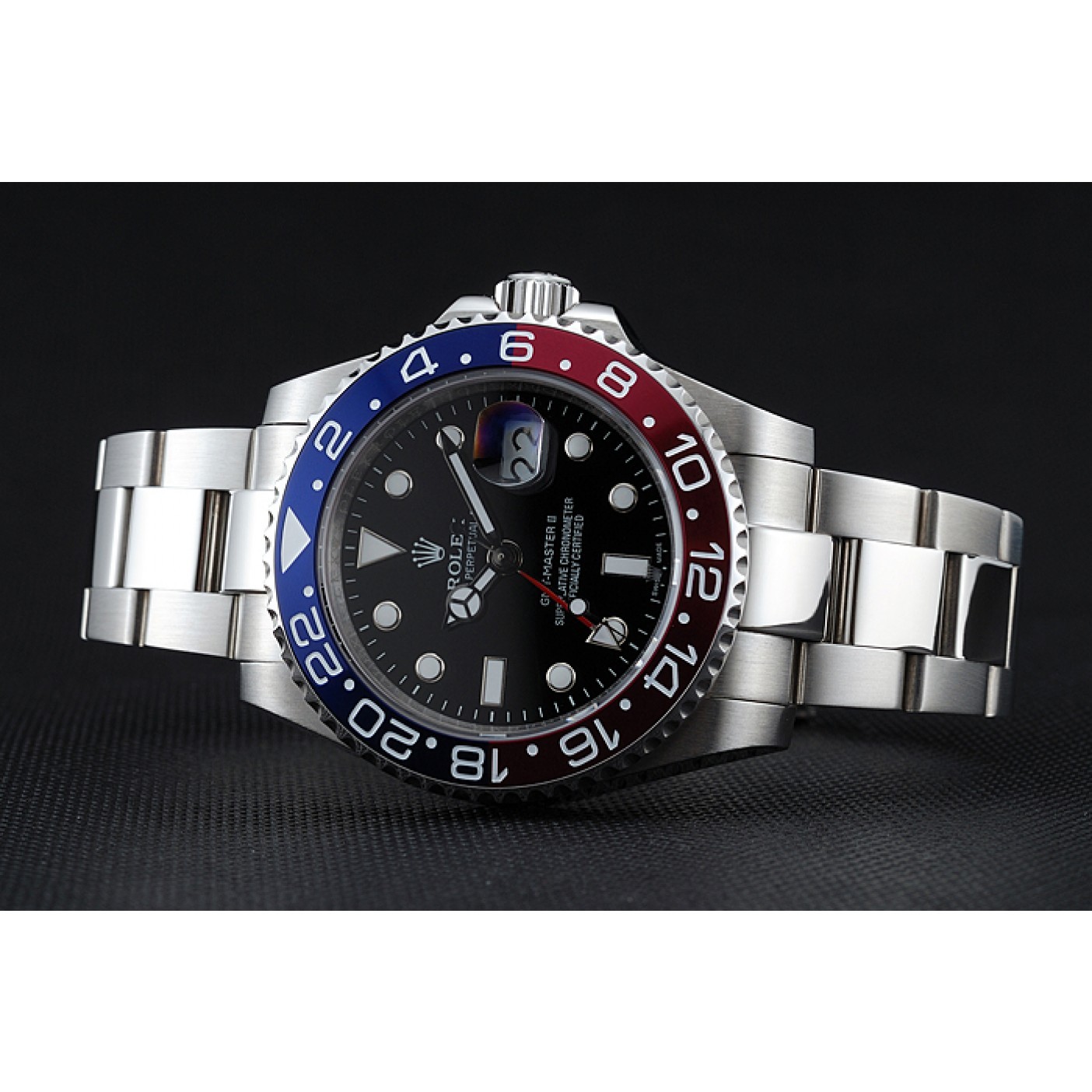 Rolex GMT Master II Blue Rose Red Bezel Black Dial Watch